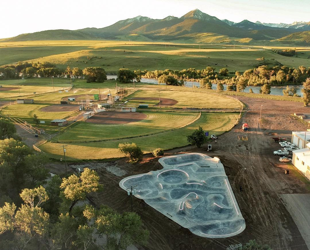 Livingston, Montana Skatepark &amp; paradise Valley from the sky 🦅 