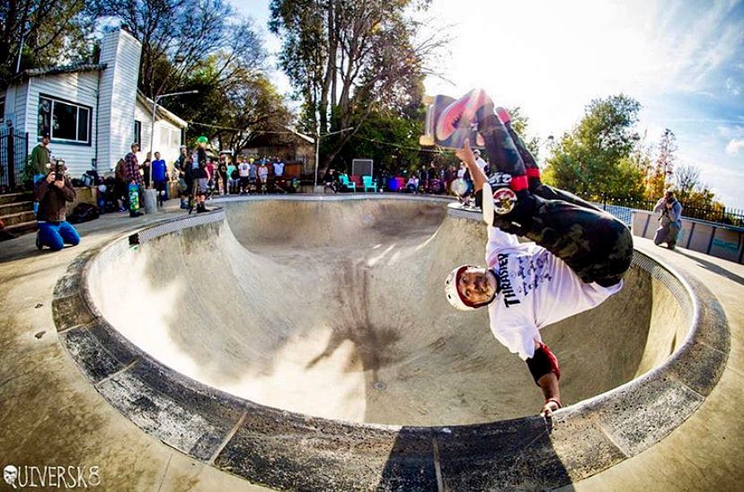 Steve Caballero with a frontside invert at the Beeble Bowl