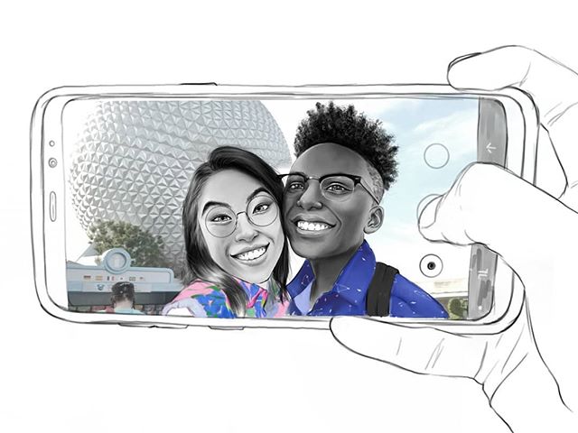 Me &amp; Bae at epcot. (I didn't want to draw the epcot ball so yeah). We had a lot of fun!