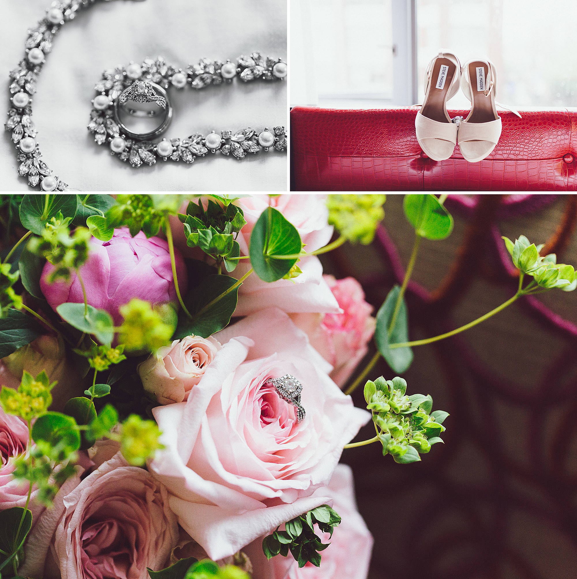 Weddings details, rings, flowers