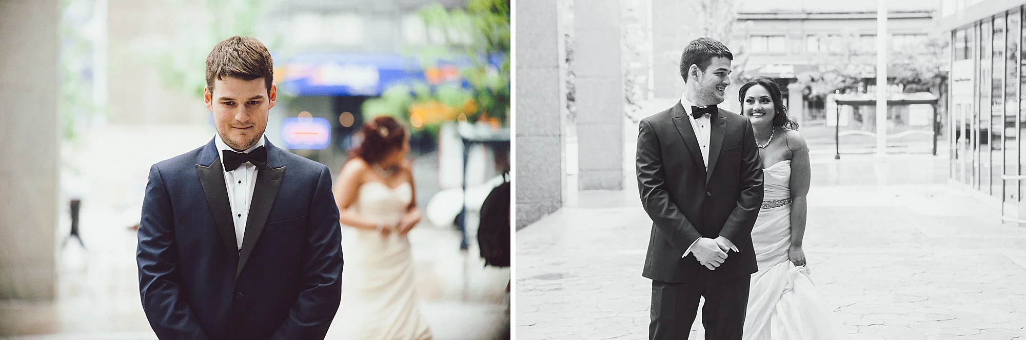 Bride walks up to groom during a First Look