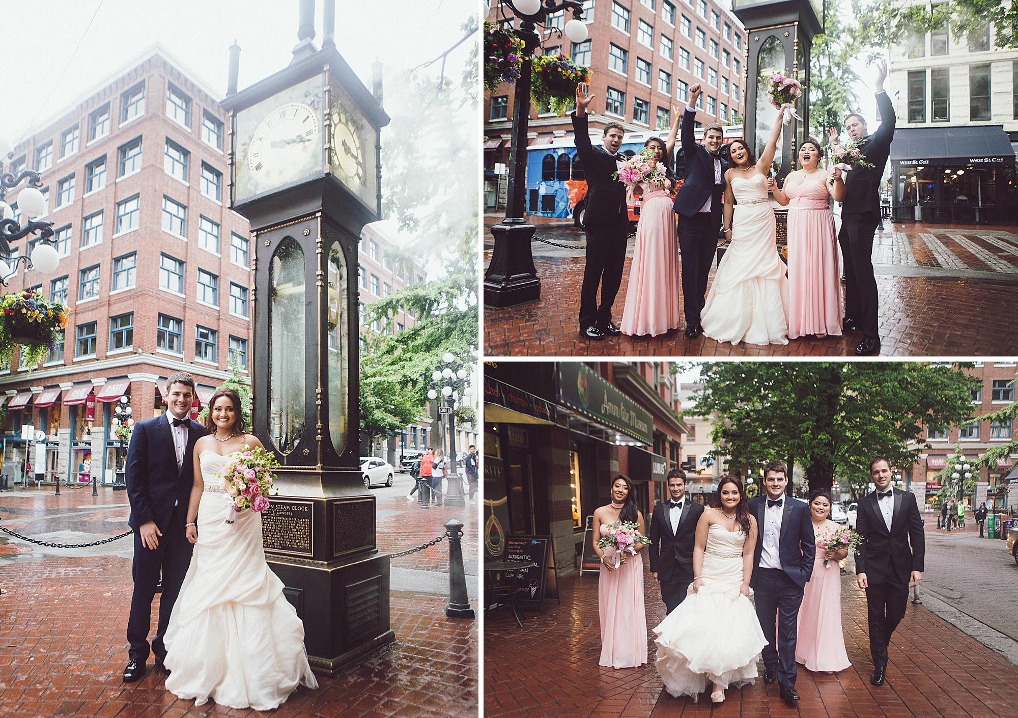 Wedding portraits in Gastown by the historic steam clock
