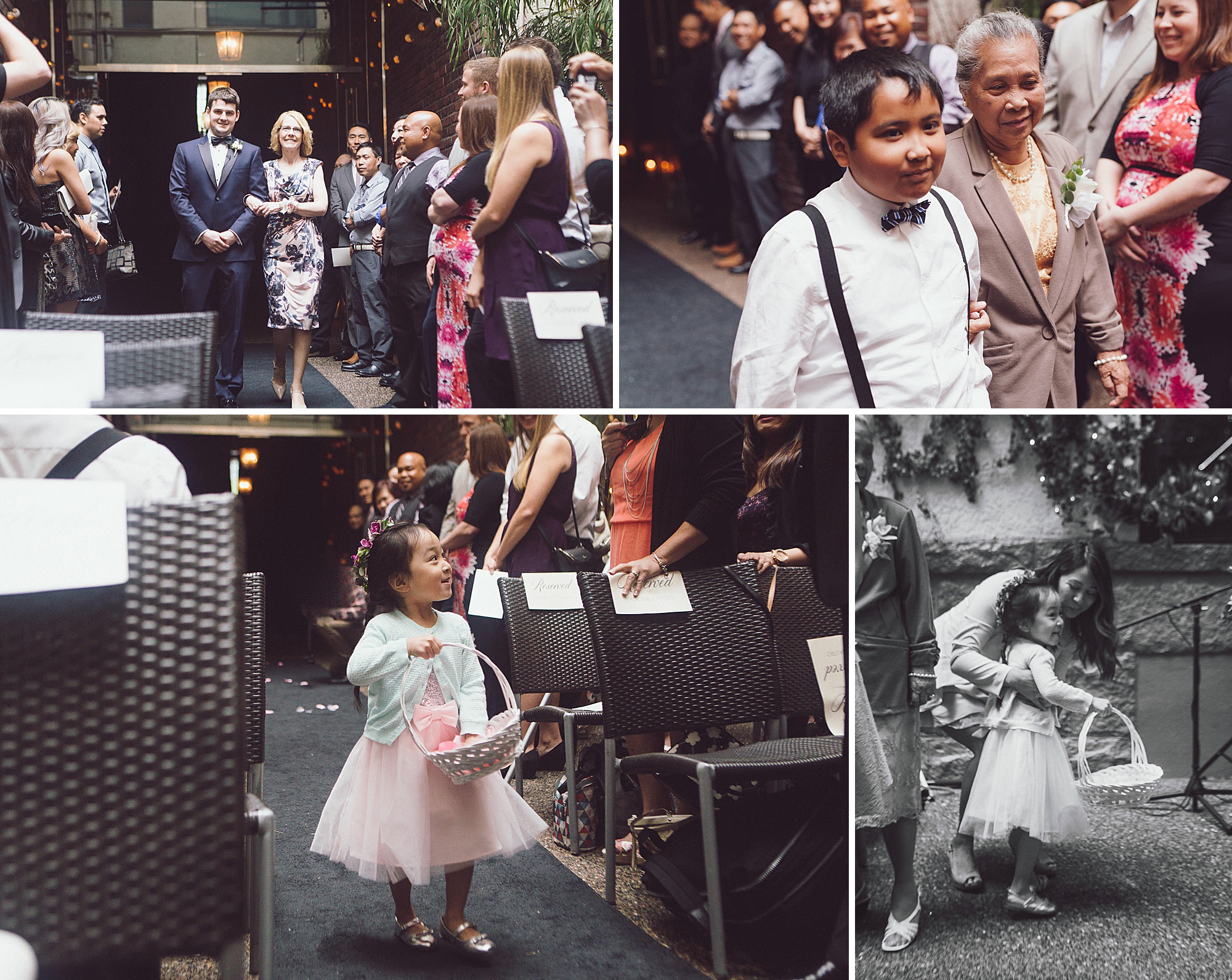 Groom, flower girl walking down the aisle