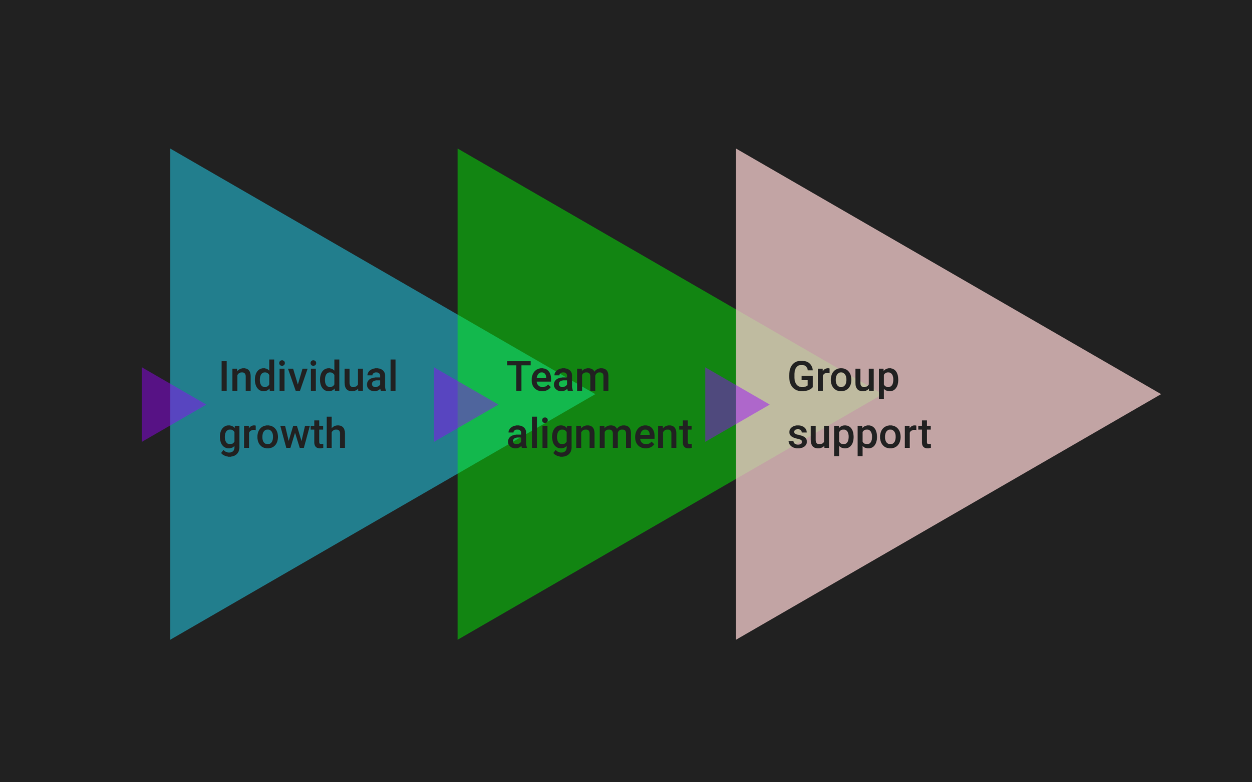 This is the loop that we want to create -- Individual growth // team alignment // group support. We think that sharing individual experiences and goals help naturally develop a support group to holistically “treat” the team culture.