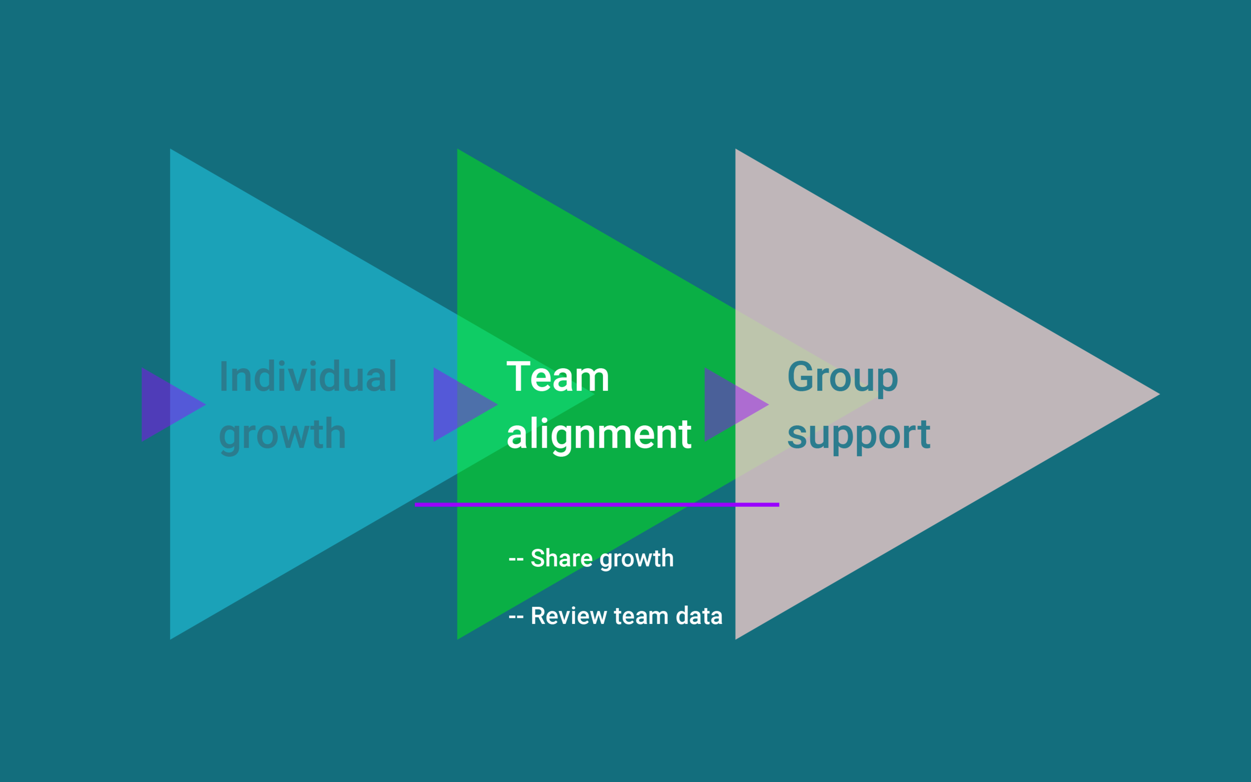 Sharing happens regularly. Individuals choose what to share from their report. Those achievements, challenges, goals, and requests are broadcast to the team.