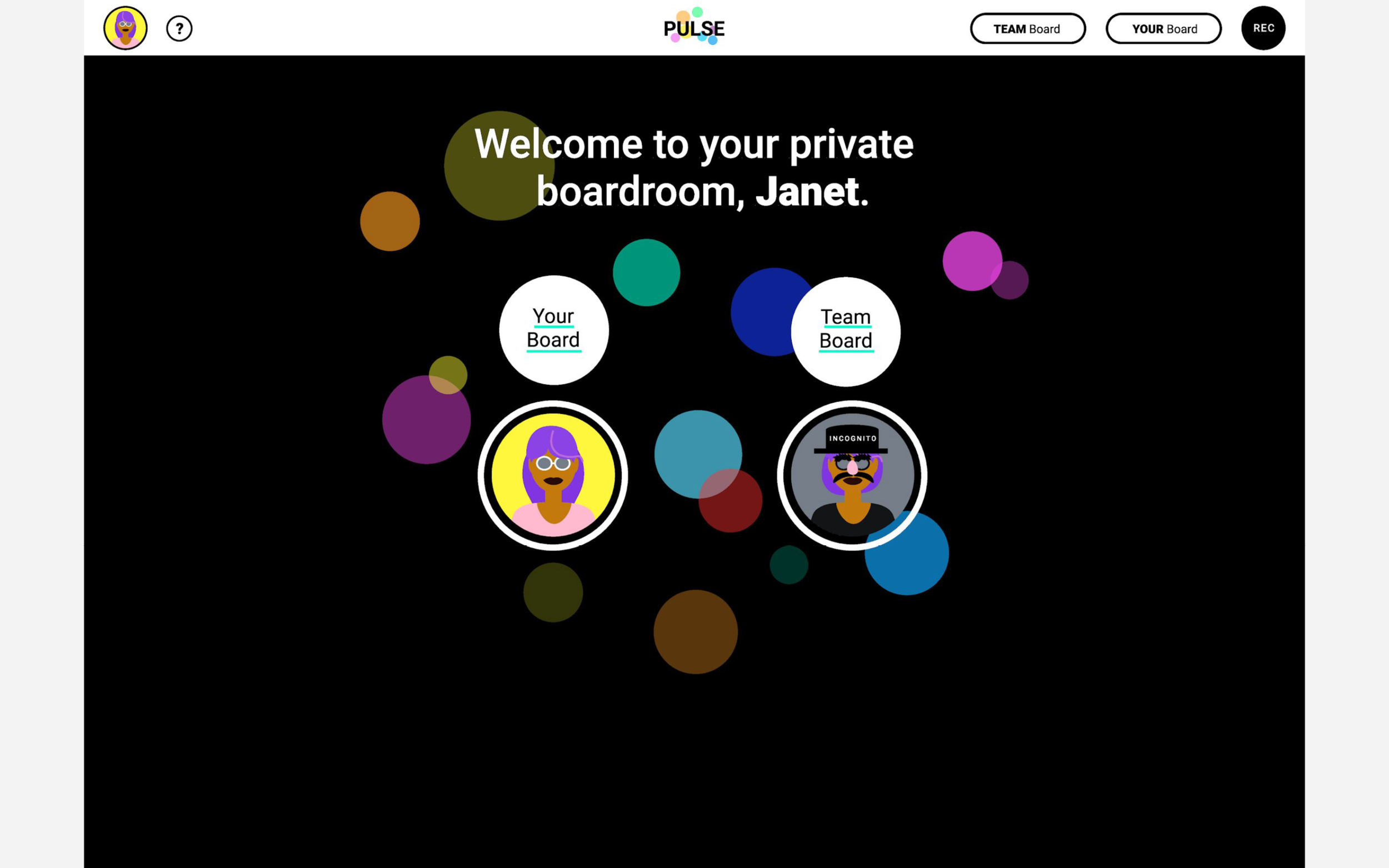 From the home screen, we can navigate to our personal board, or visit the team board. We’ll start by taking a look at our personal board