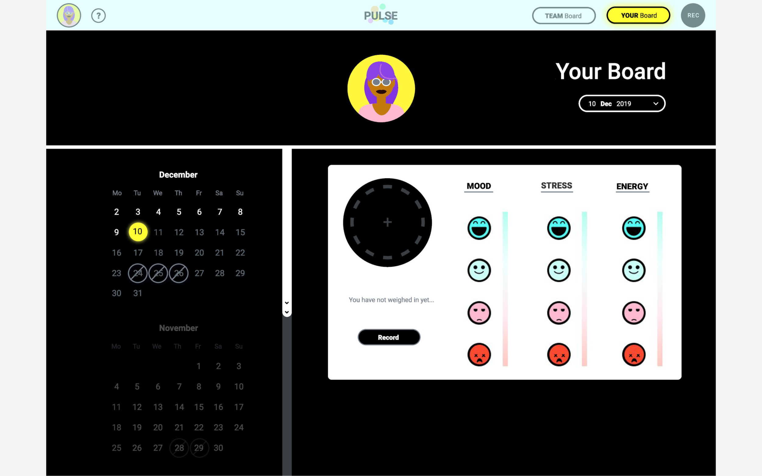 When it loads, we’re reminded that we haven’t recorded a Pulse yet today. So let’s start by clicking the record button: