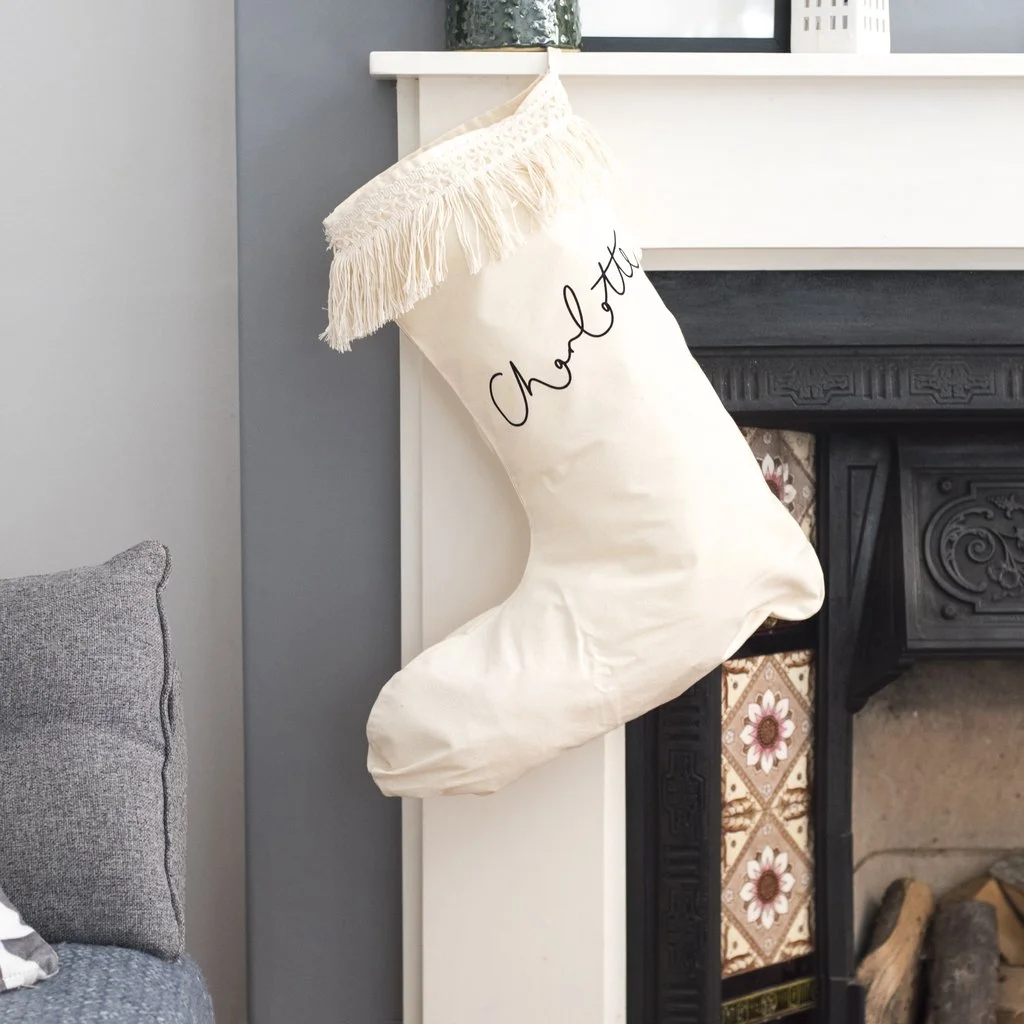 Oh Squirrel Large Personalised Macrame Trim Christmas Stocking