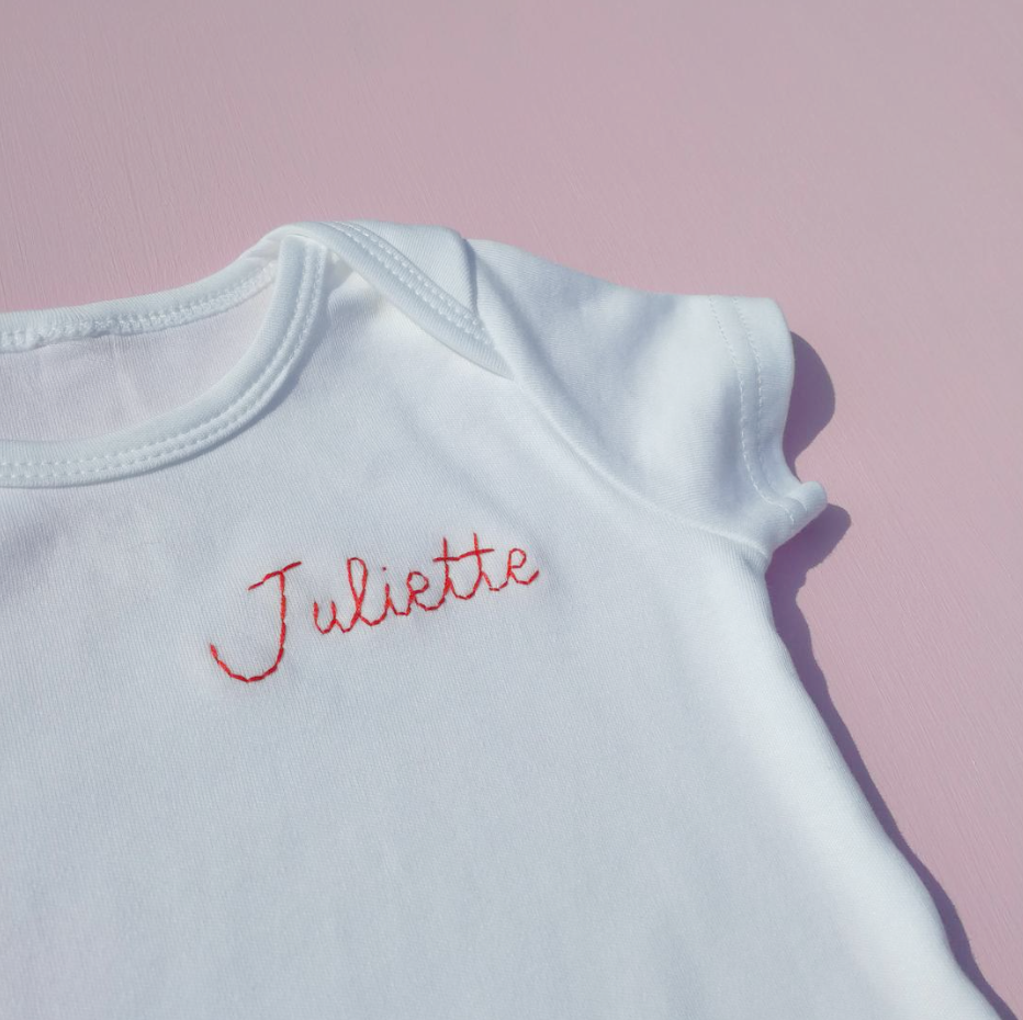 Delicious Monster Tea Personalised Hand Embroidered Baby Grow