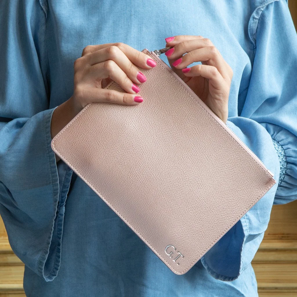 BE GOLDEN PERSONALISED LEATHER CLUTCH BAG