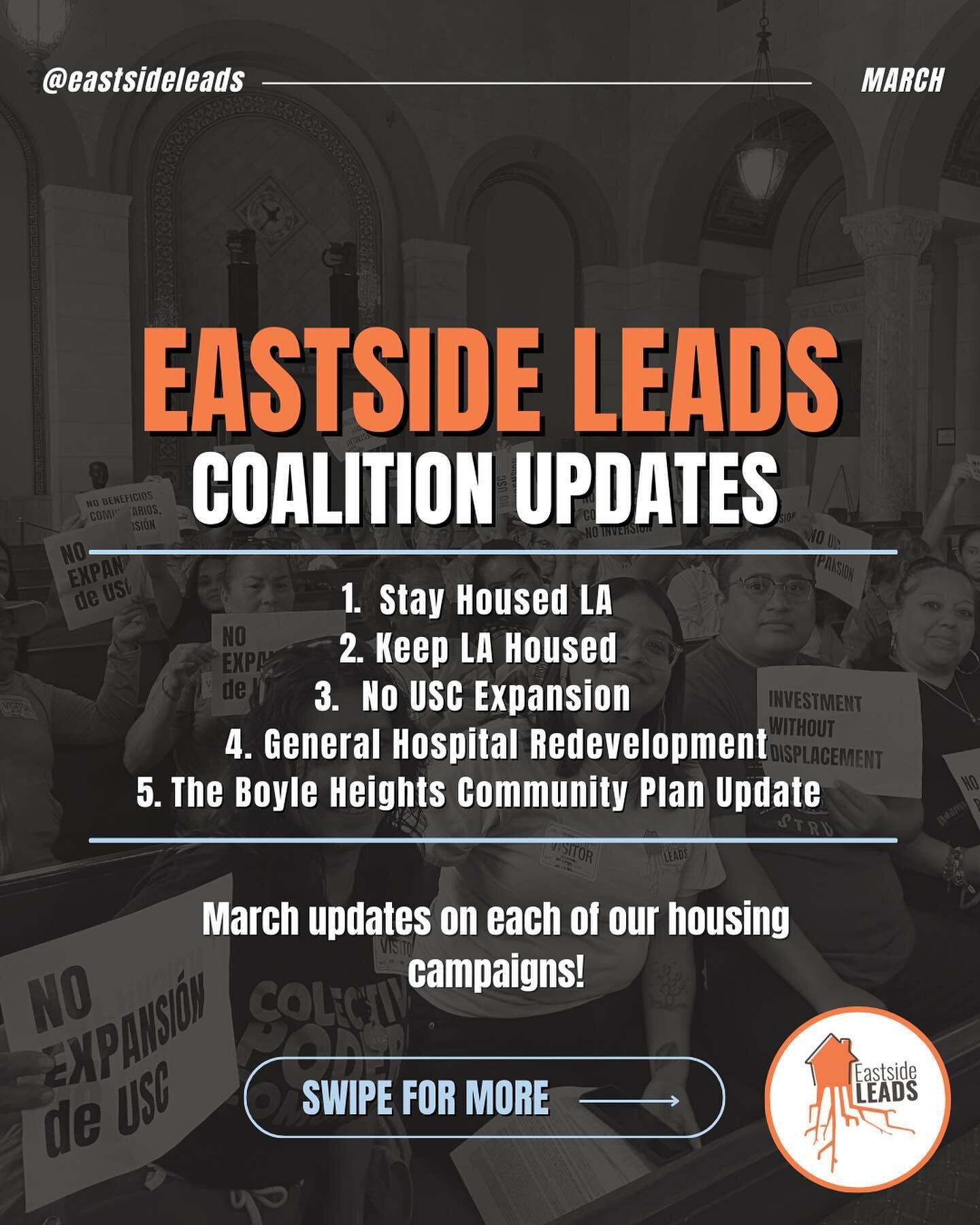 Our objective as the Eastside LEADS coalition is to prioritize the needs of communities, shape equitable development, and prevent gentrification and mass displacement to protect the rights of tenants.

Learn about important wins in each of our five c