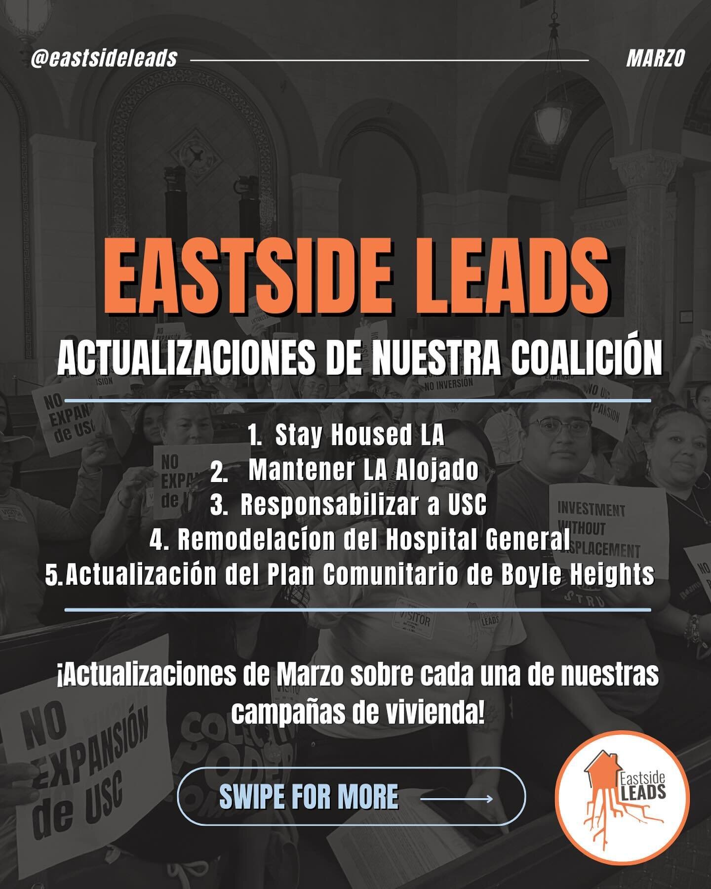 Nuestro objetivo como Eastside LEADS es priorizar las necesidades de las comunidades, dar forma a un desarrollo equitativo y prevenir la gentrificaci&oacute;n y el desplazamiento masivo para proteger los derechos de inquilines.

&iexcl;Conozca los lo