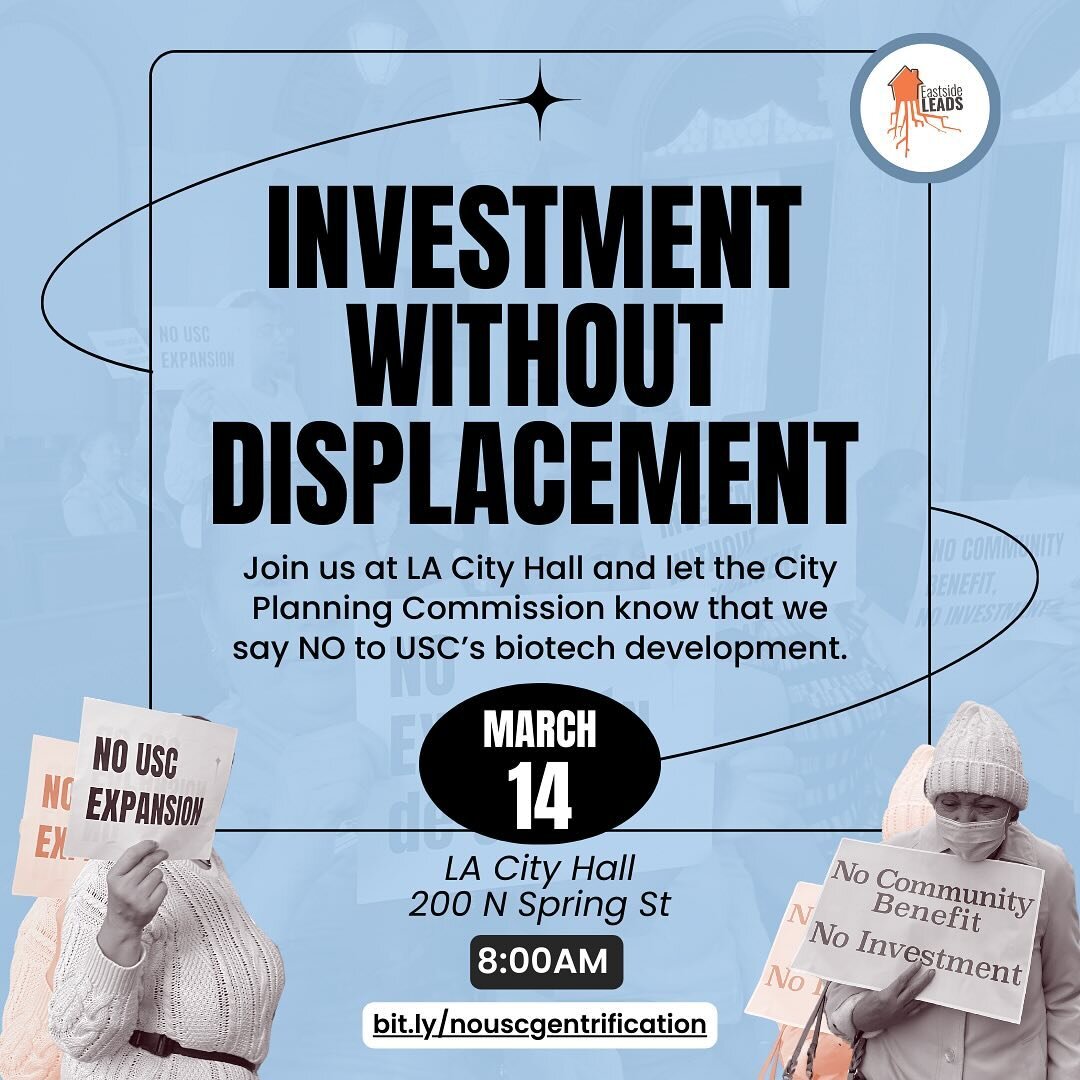 📣📣 January&rsquo;s past City Planning Commission vote was postponed to next week Thursday, March 14 at 8:30am. 
Join us in person or via zoom to provide public comment against item #6, which would grant USC the permits to develop a Discovery &amp; 