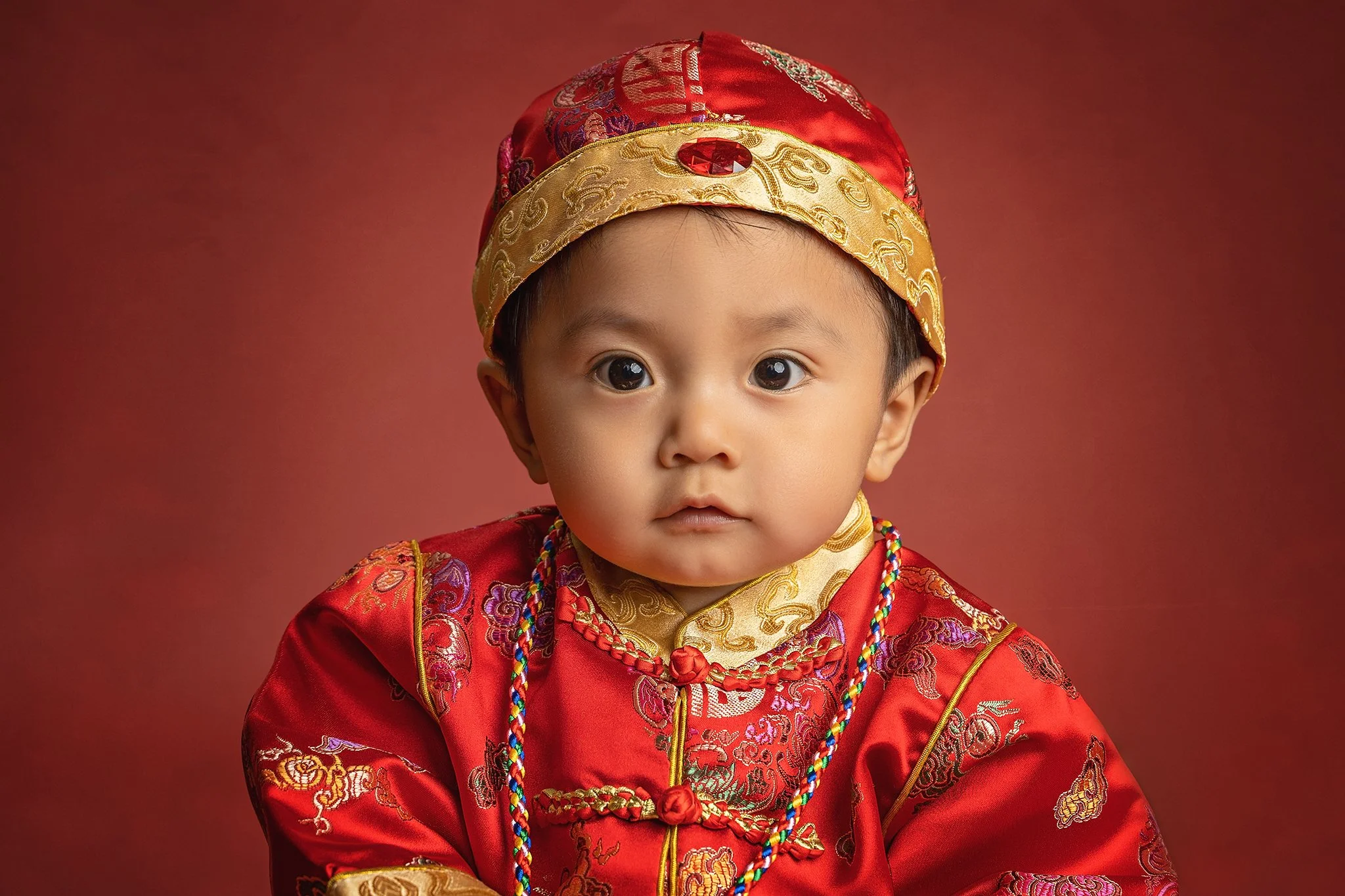 Baby boy milestone portrait in traditional cultural attire — Fotoplicity studio photography, East Brunswick, NJ