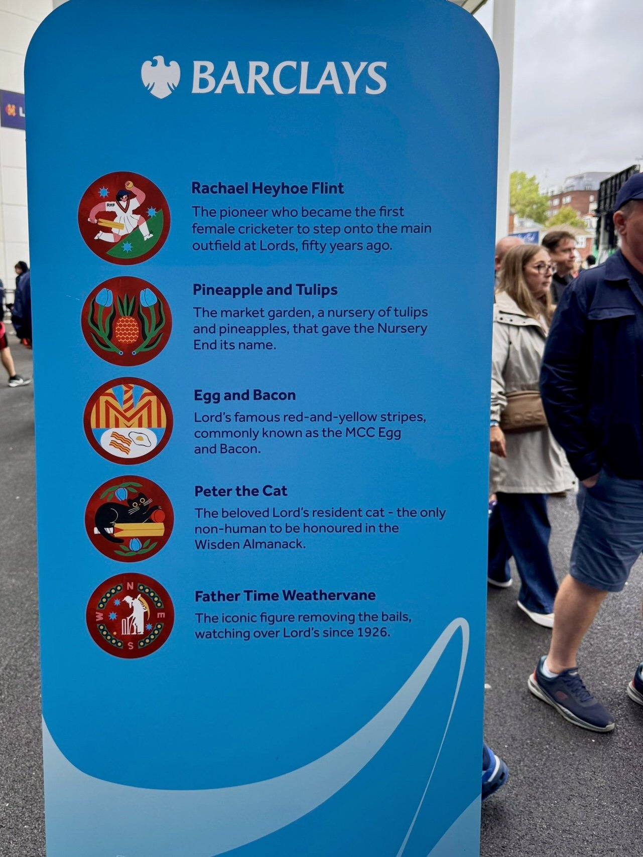 Barclays event display showing available cricket ball designs