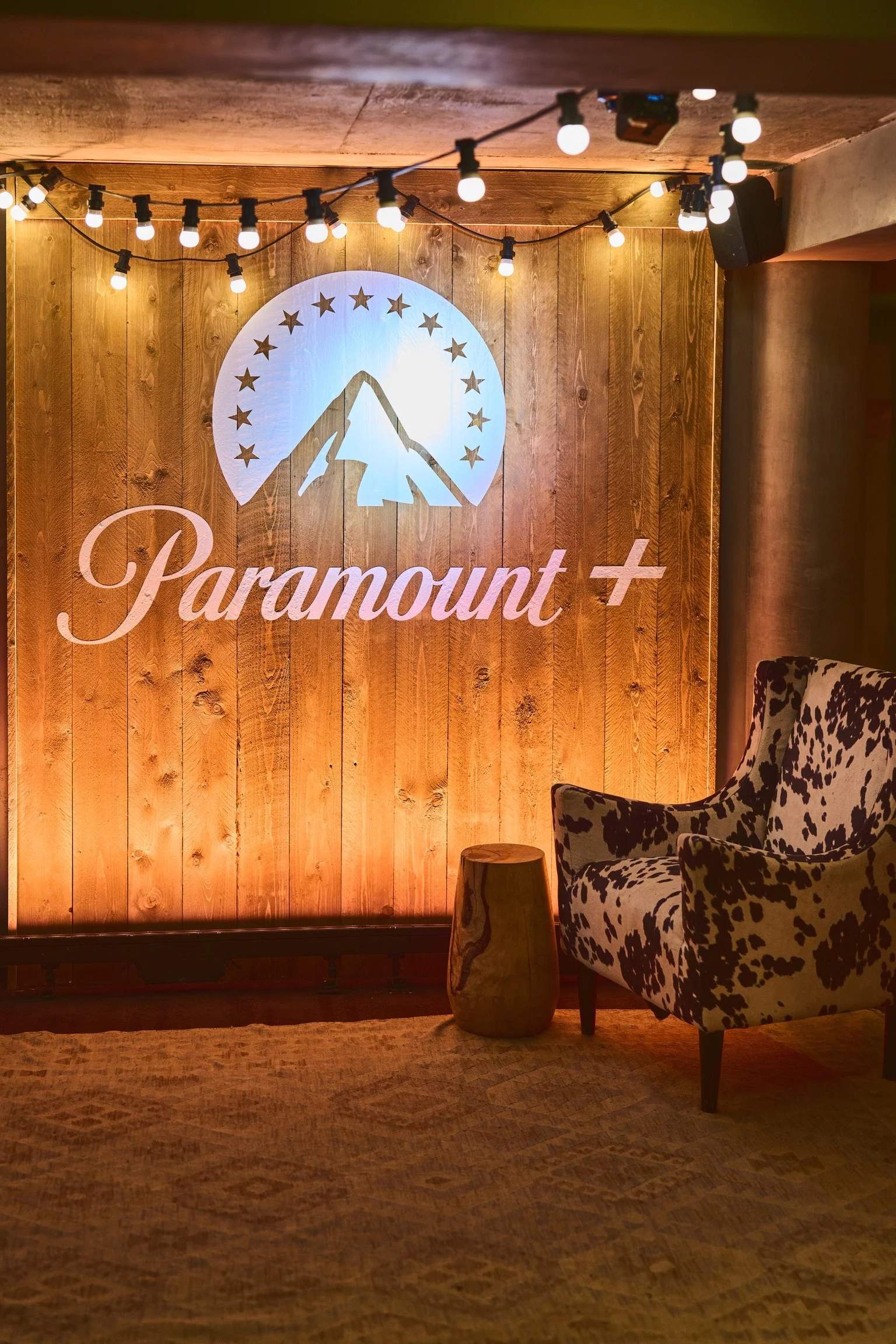 Paramount+ branded backdrop at the Dutton Ranch event