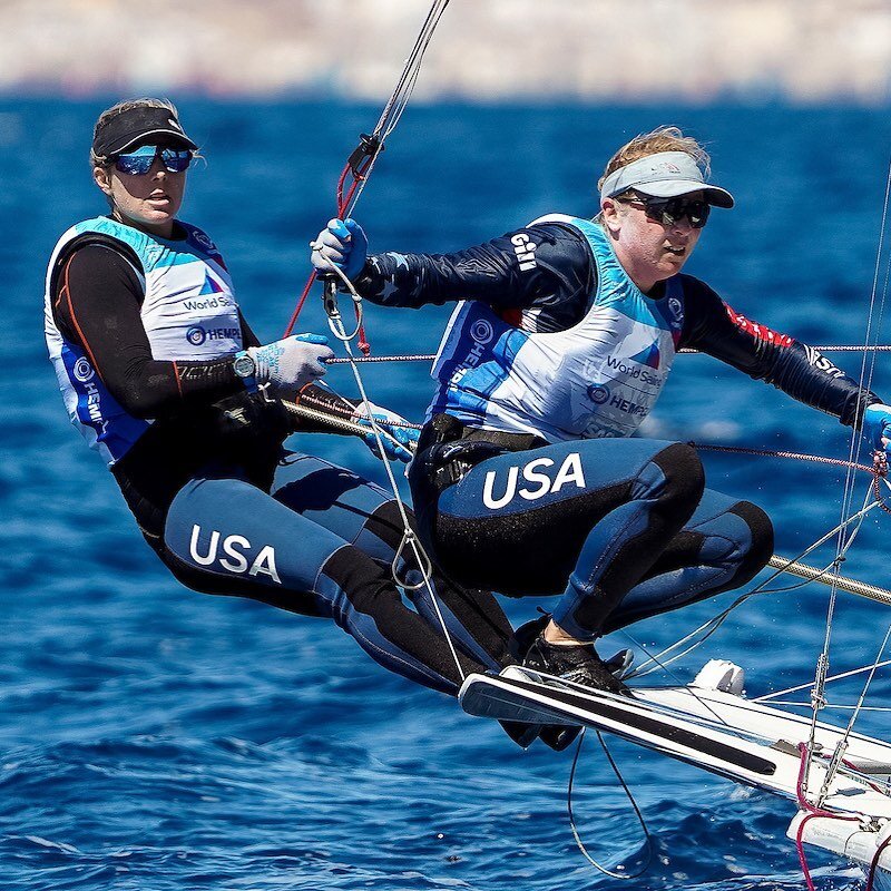 Game faces were on today as we charged the last day of the gold fleet series! We had a 7,4,5 which moved us up to 5th overall! Points are close and we are fighting for more in the medal race tomorrow! 💪🏼🇺🇸