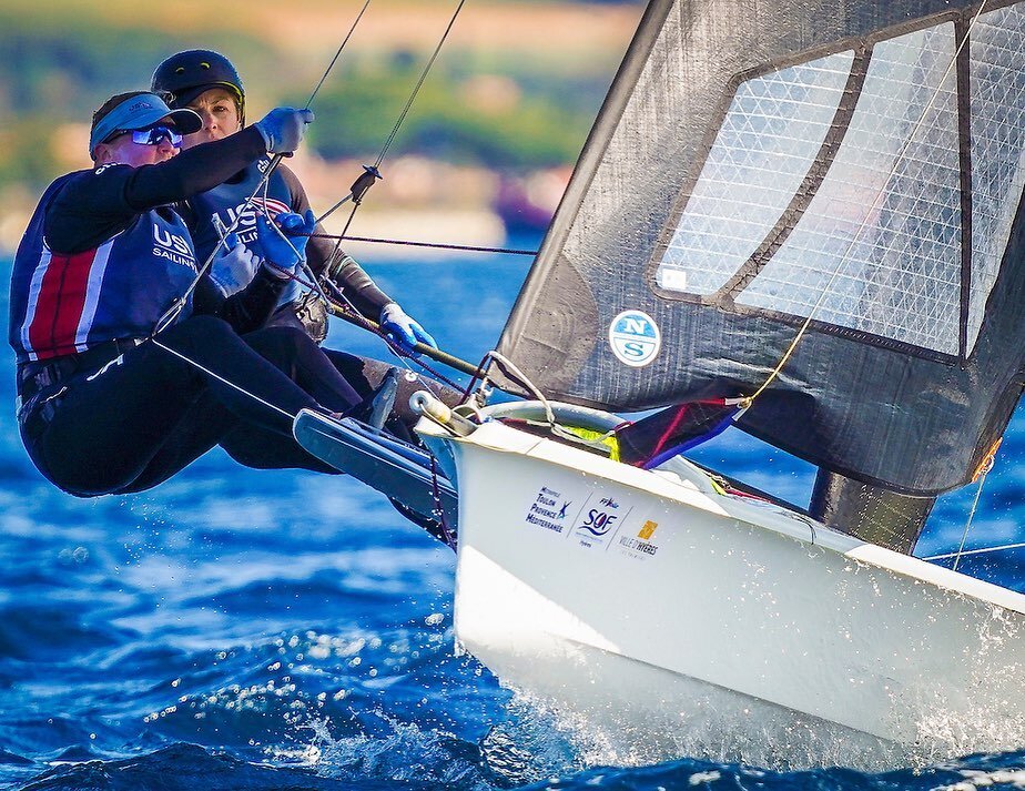 Super fun and spicy day at the French Olympic Week! In the first race we had 15-20 knots off the land with some fun shifts and finished 3rd. For the second race the mistral came in full force at 20-25 knots. We had one swim on the first downwind but 