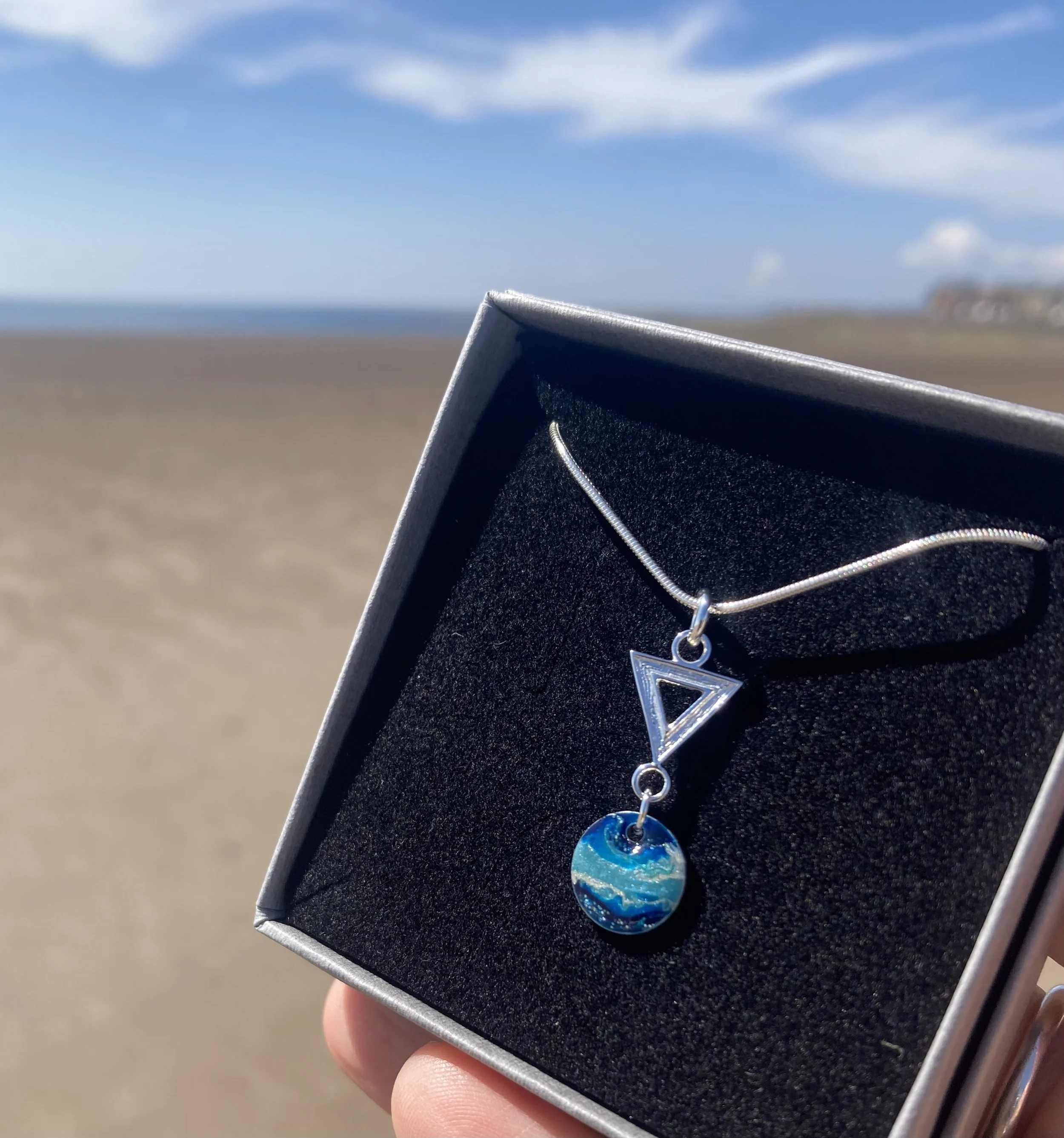 Flow Creativity-textured triangle pendant-ocean blue-handpainted Scottish Jewellery.jpg