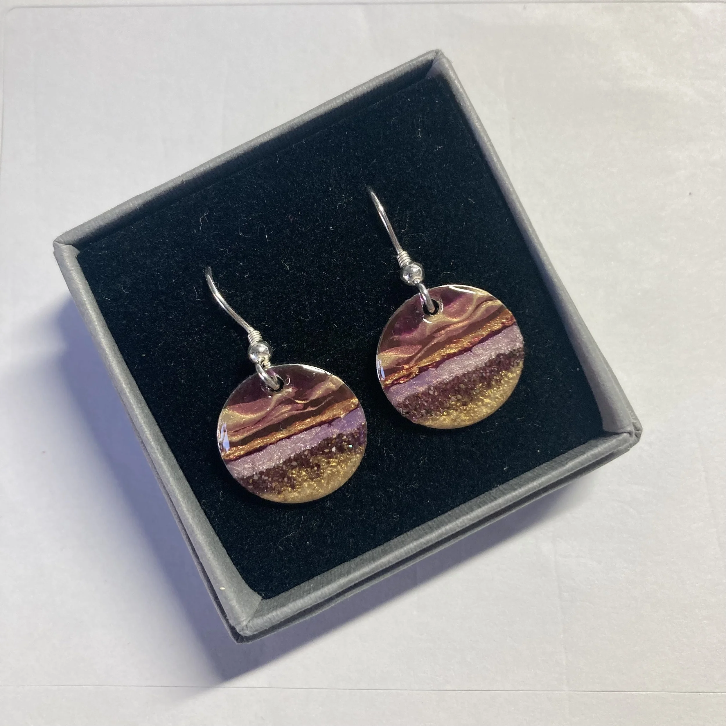 Flow Creativity-Arran Flow Earrings-hand painted Scottish Sunset design-Scottish Jewellery.jpeg