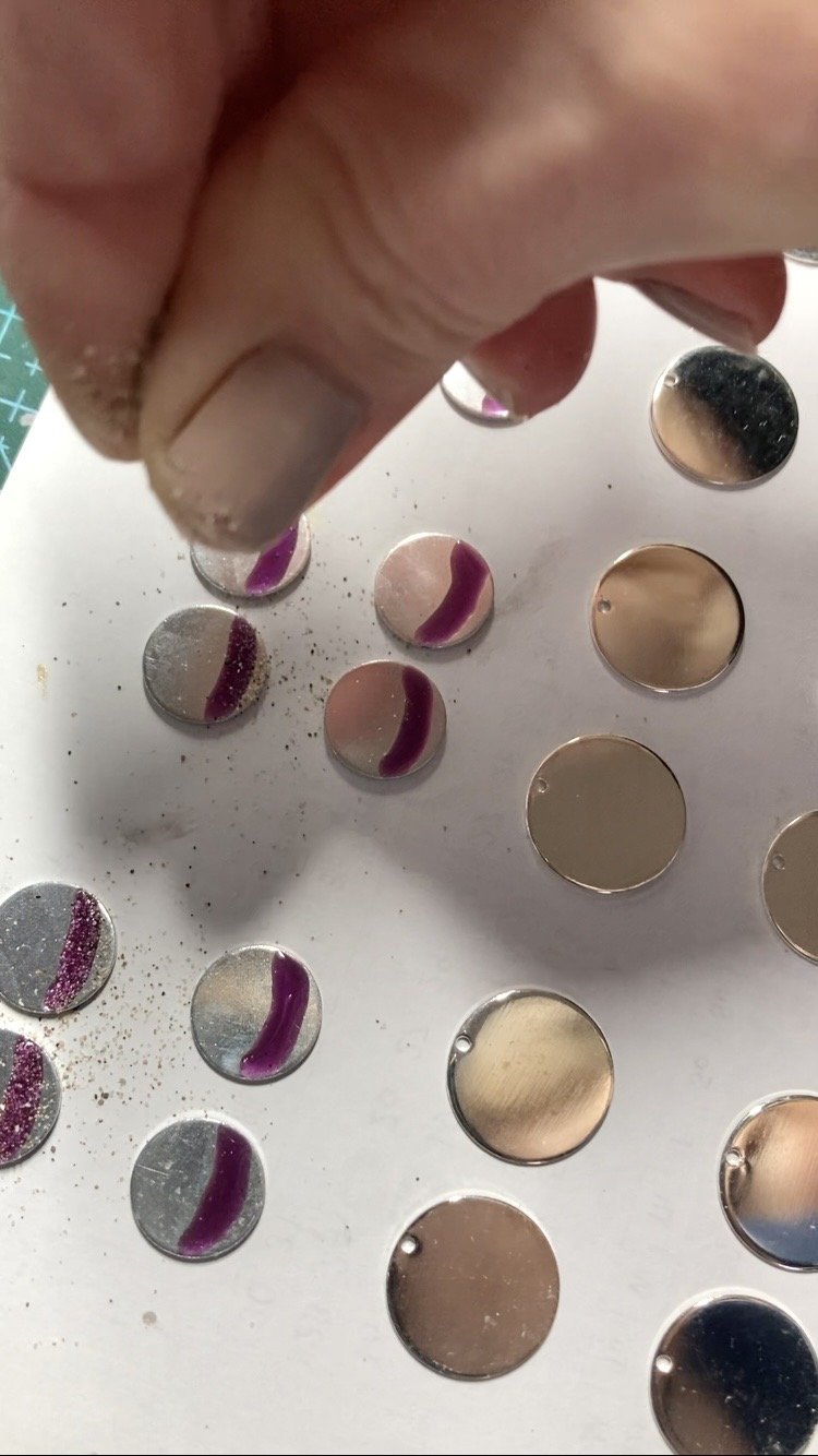 Sand jewellery-sand sprinkled on mauve paint-Flow Creativity-hand painted Scottish Jewellery.jpg