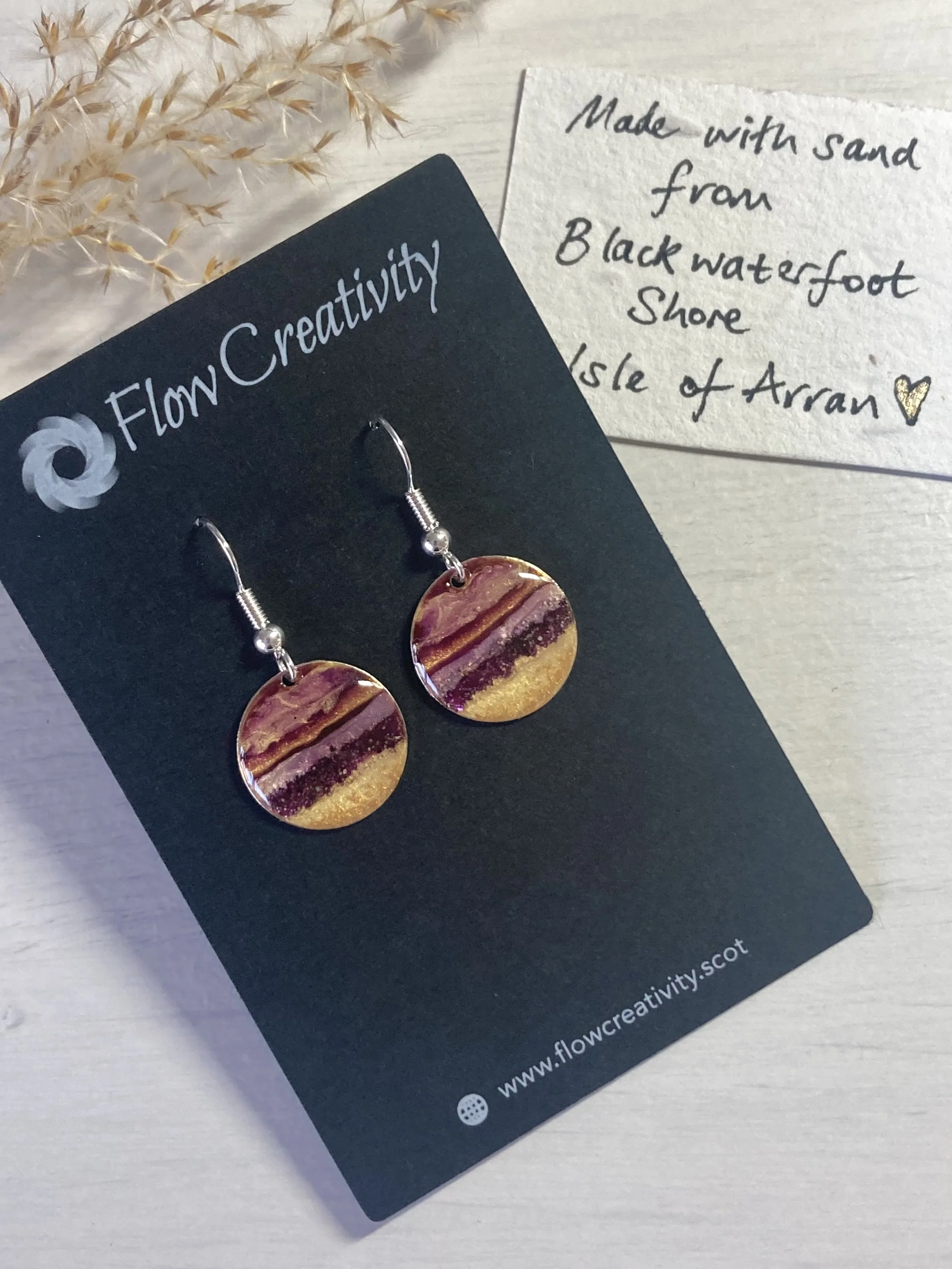 Flow Creativity-hand painted earrings with sand-Isle of Arran-Scottish Jewellery.jpeg