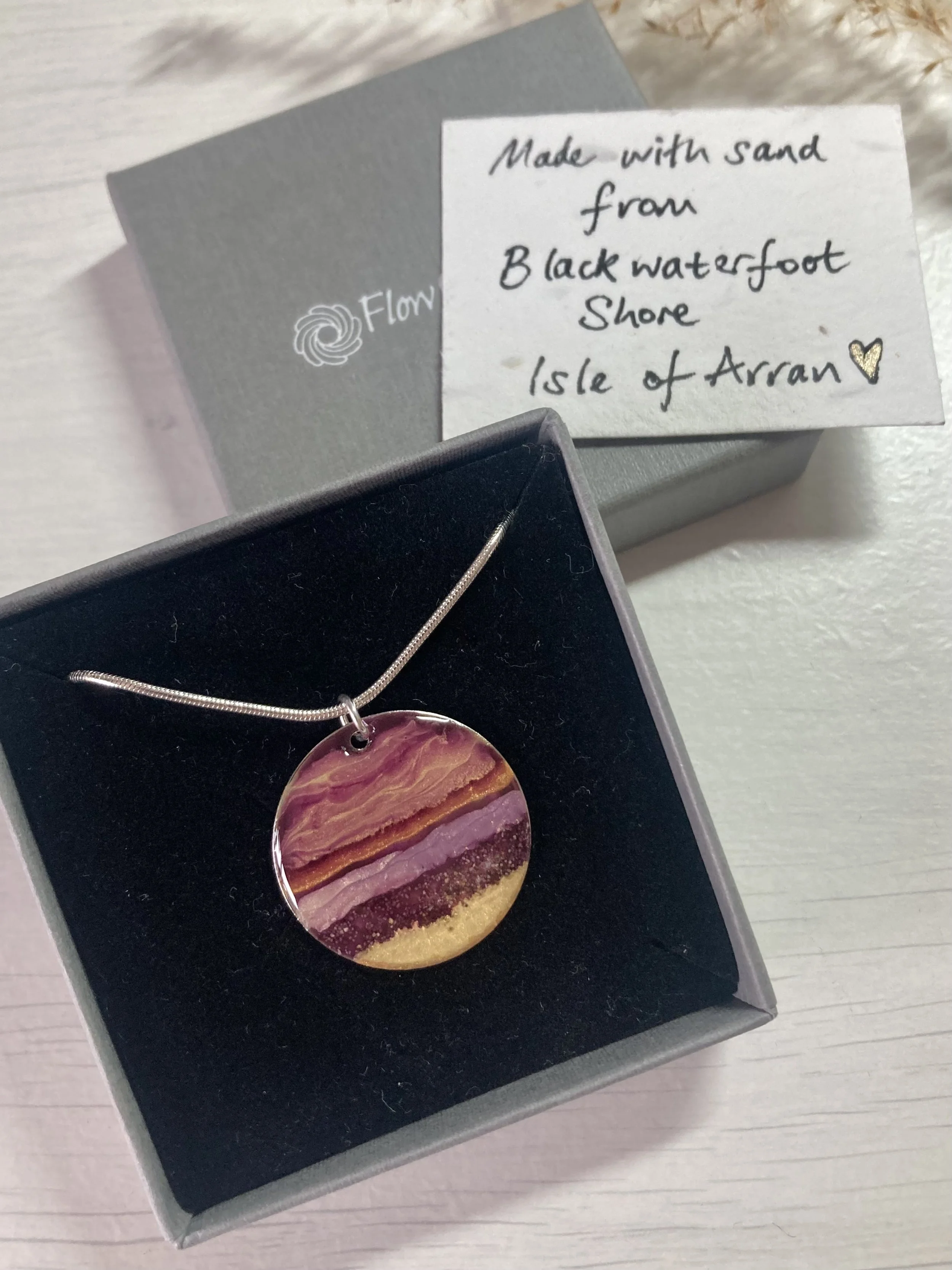 Arran Flow Pendant-25mm-Scottish handpainted jewellery-with sand-Flow Creativity.jpeg