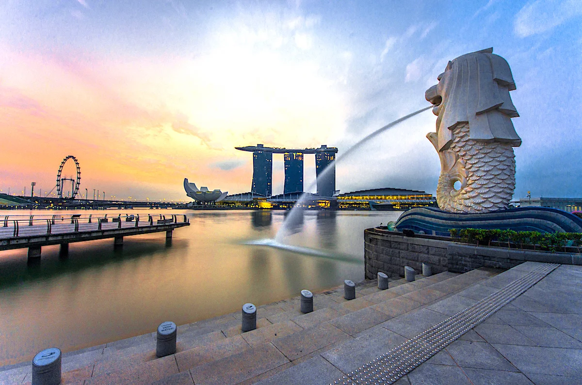 Merlion Park, símbolo turístico de Singapura.