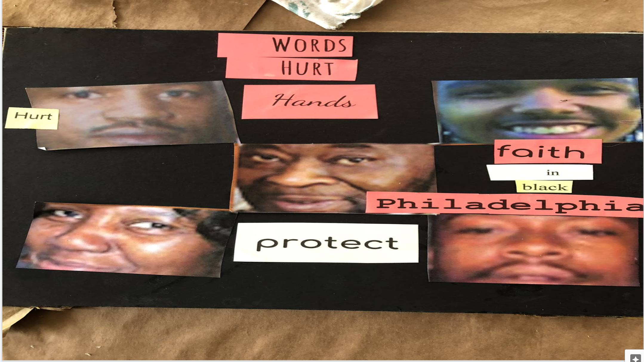 “Words hurt, Hands hurt, protect faith, in black Philadelphia.”