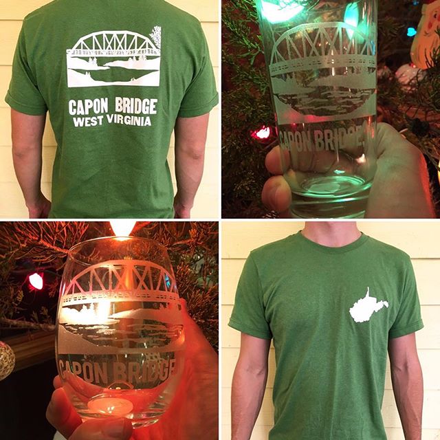POP UP EVENT this Saturday, December 15th from 10am-3pm
.
Stop by The River House (@theriverhousewv) to get a Capon Bridge T-Shirt (sizes S-3X), etched wine glass or pint glass
.
Proceeds of sales benefit local Capon Bridge charities. Shop local this