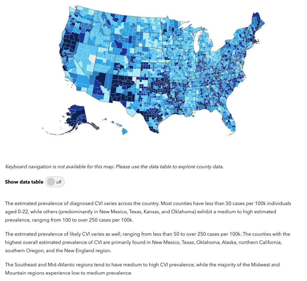 Each map includes text summarizing the visuals. This aids not only screen reader users, but also individuals who may have limited technical knowledge or data literacy. These users can rely on the high-level text descriptions to understand the insigh