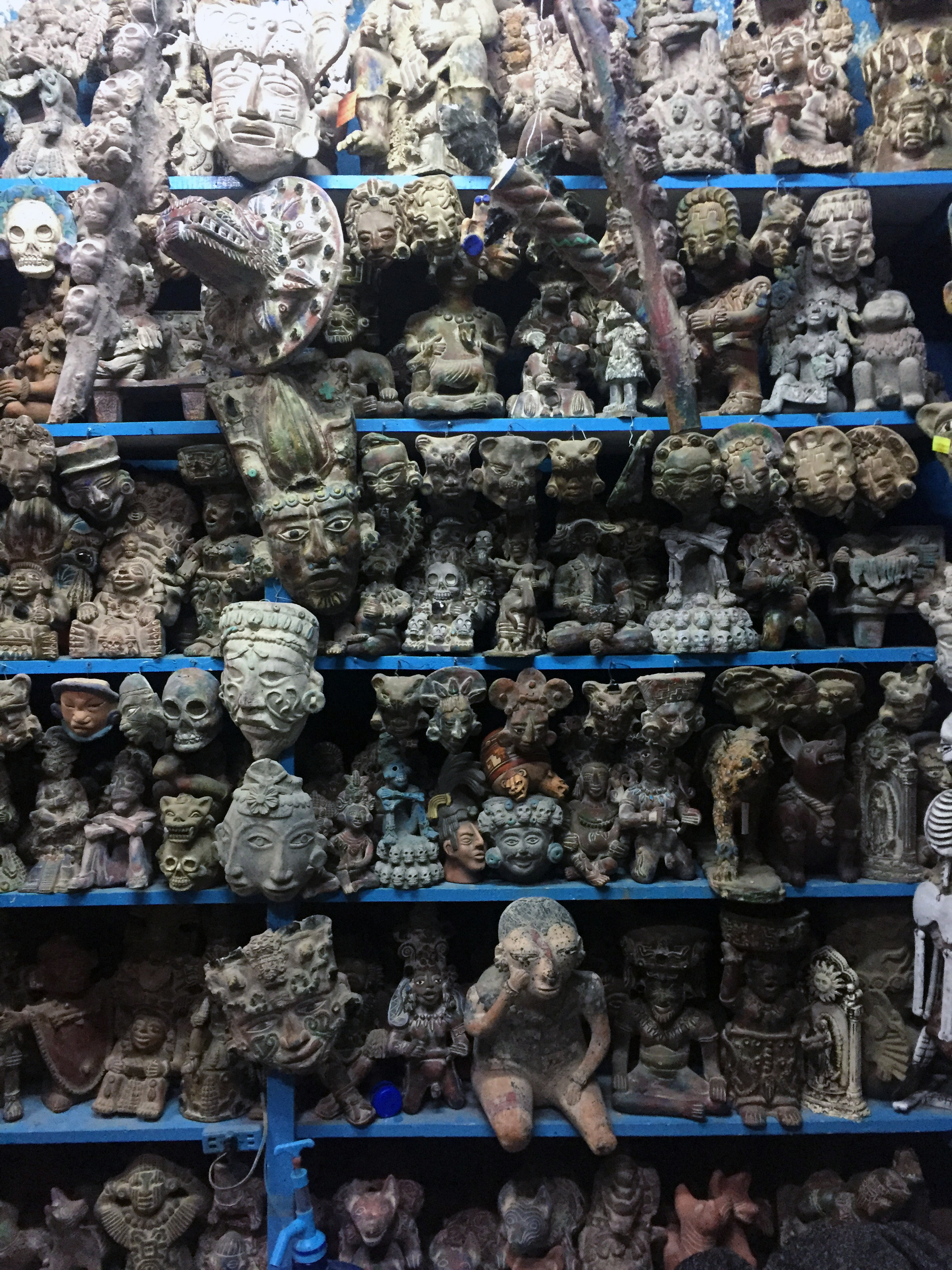 Skull sculptures at the artisanal market.