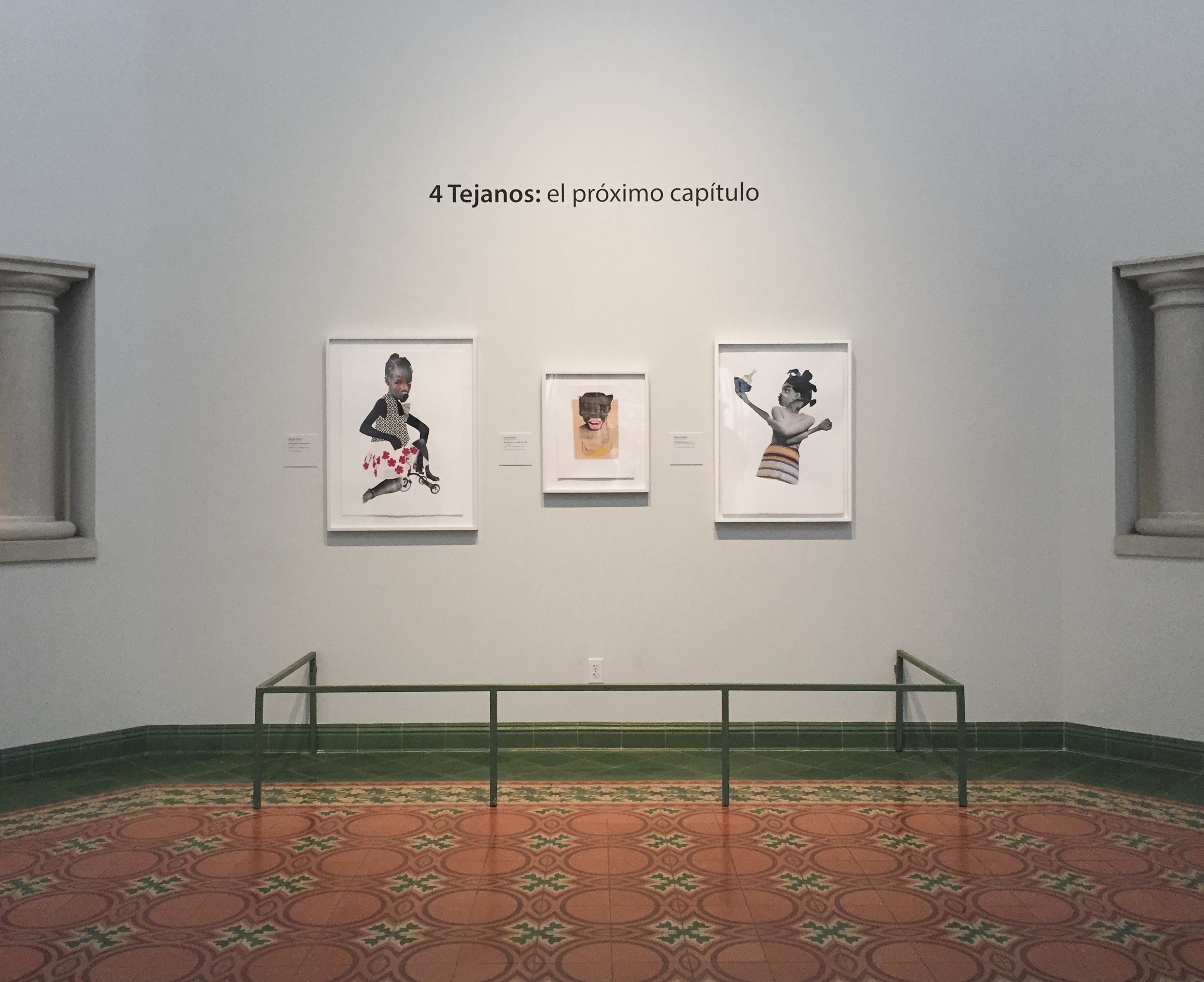 An installation of works by Deborah Roberts at the McNay Museum.