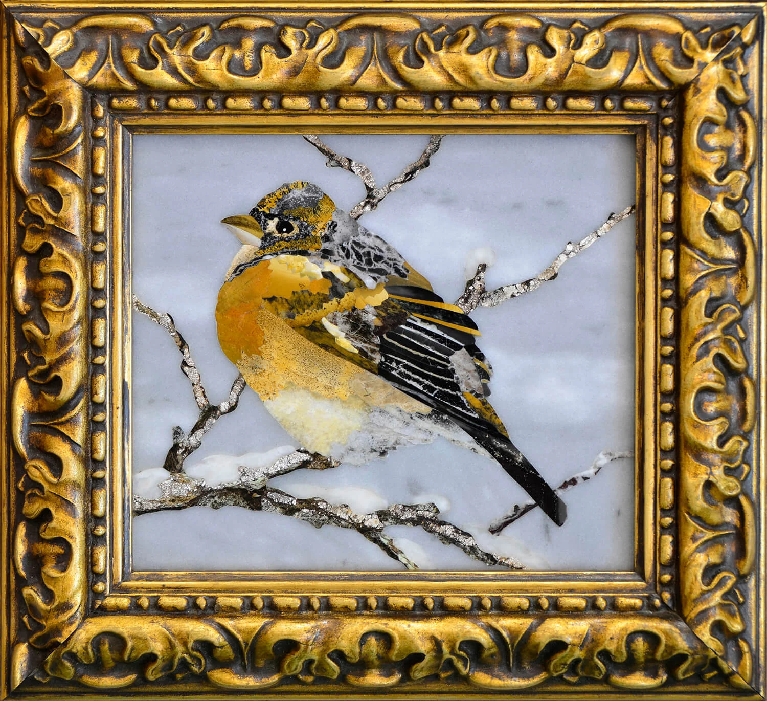 A redbreasted robin in pietra dura
