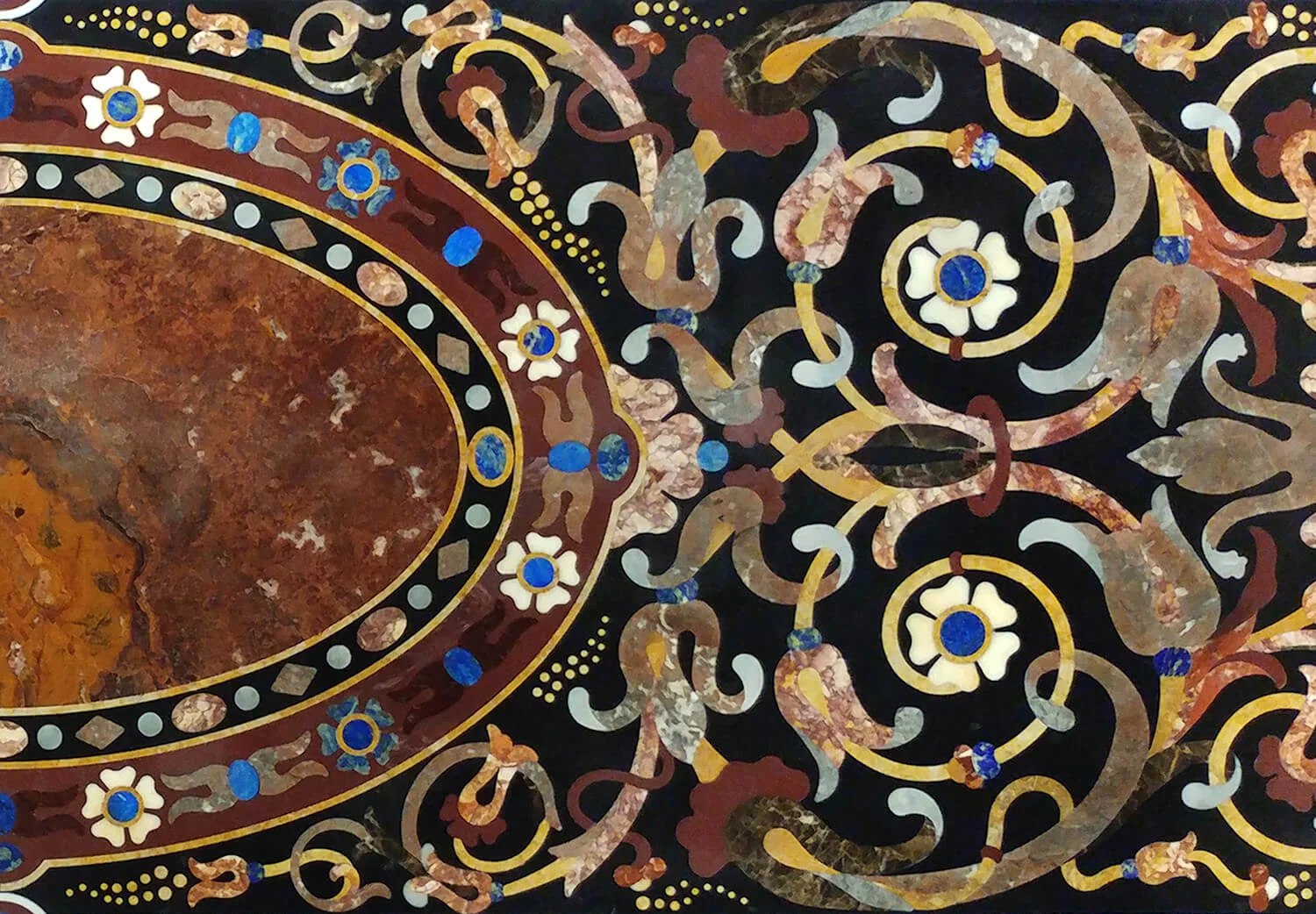 detail of a 16th Century style inlaid pietra dura table