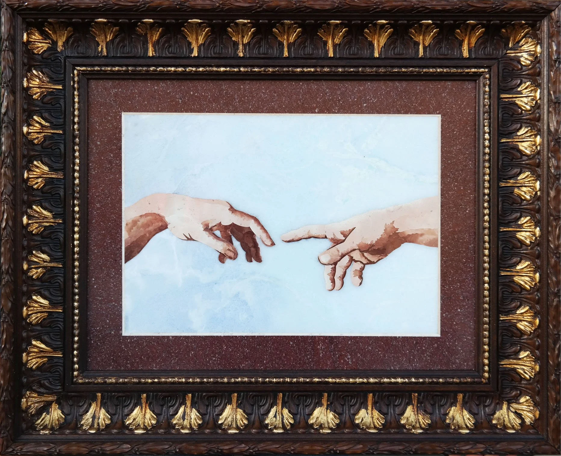  Michelangelo's Creation of Adam in hard and semiprecious stones  