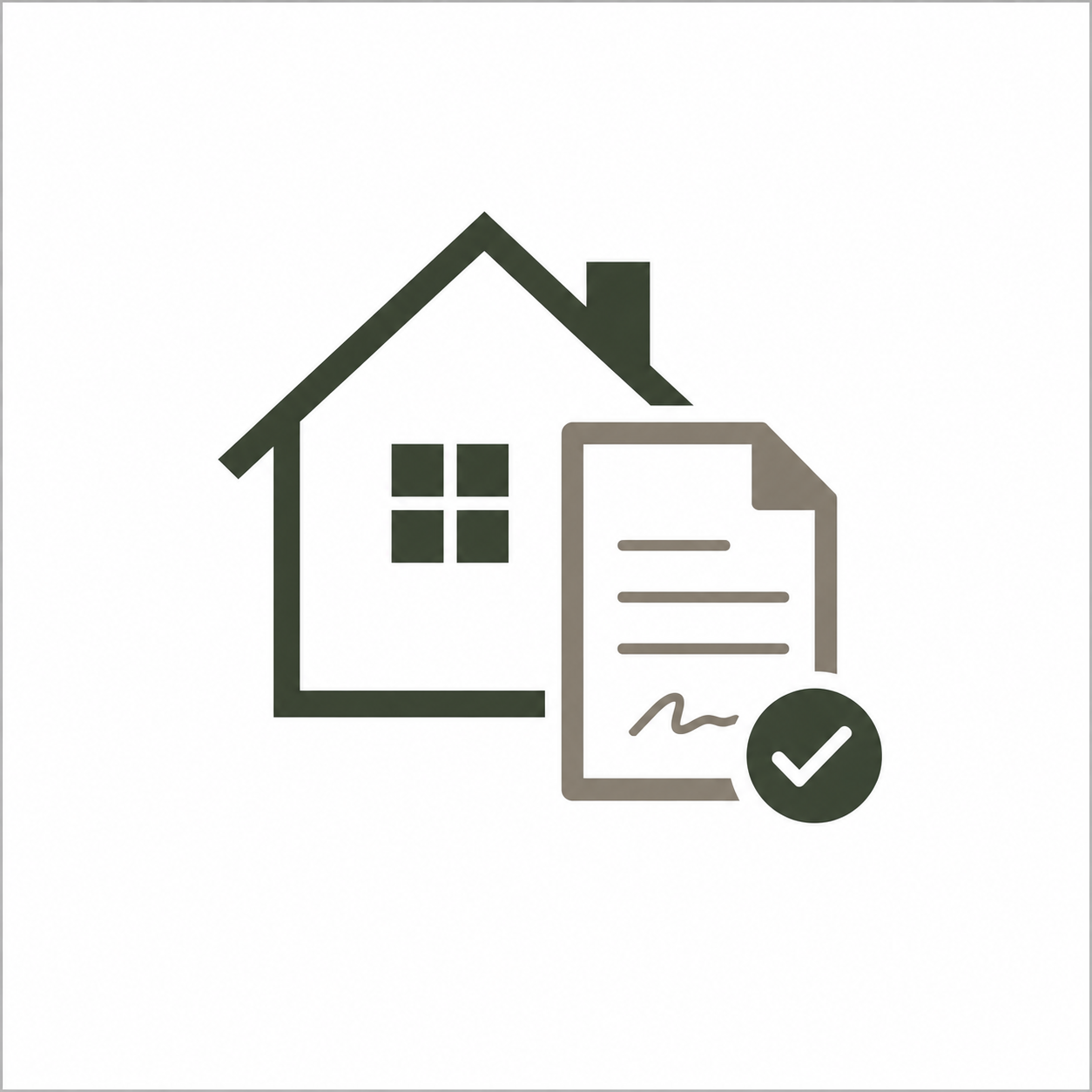 A house icon with a document and a checkmark overlay, symbolizing home approval or inspection.