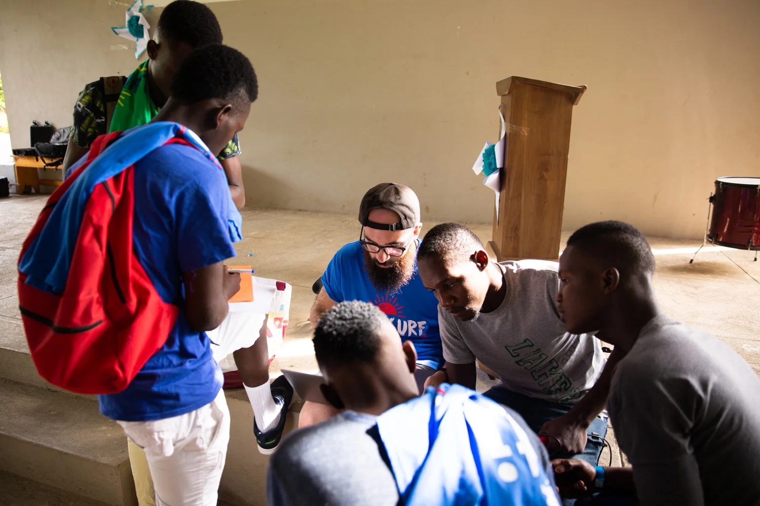 Some of the leadership team crunching spreadsheets and getting campers organized into teams and groups.