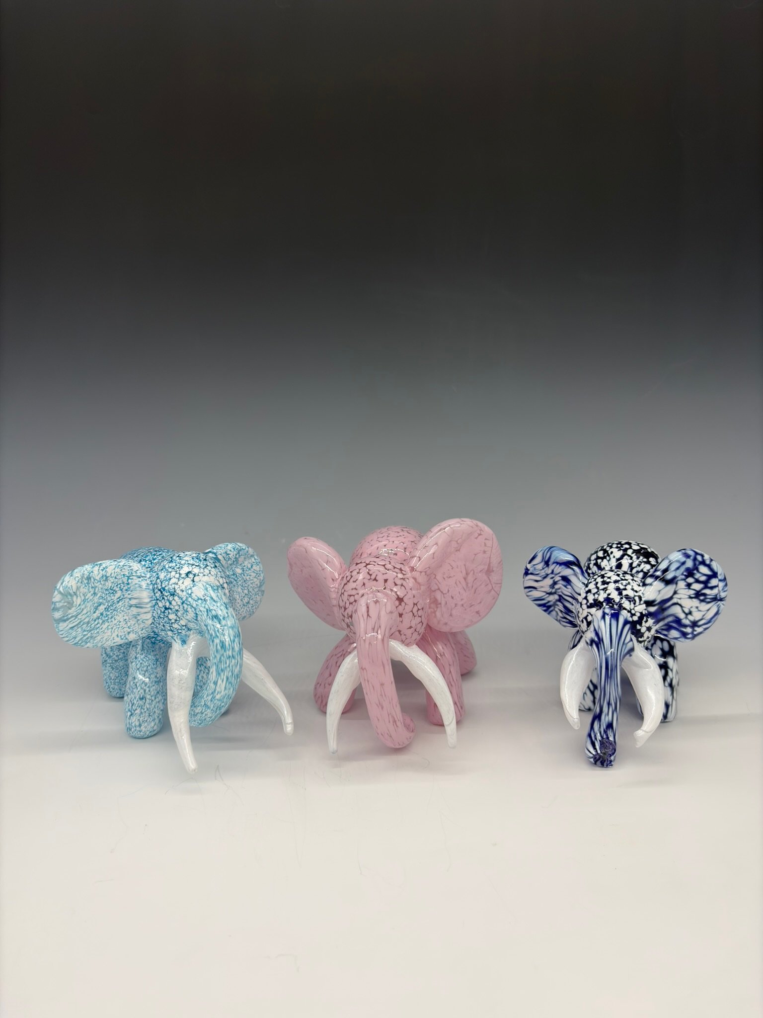 Handblown Glass Elephant Sculpture Trio