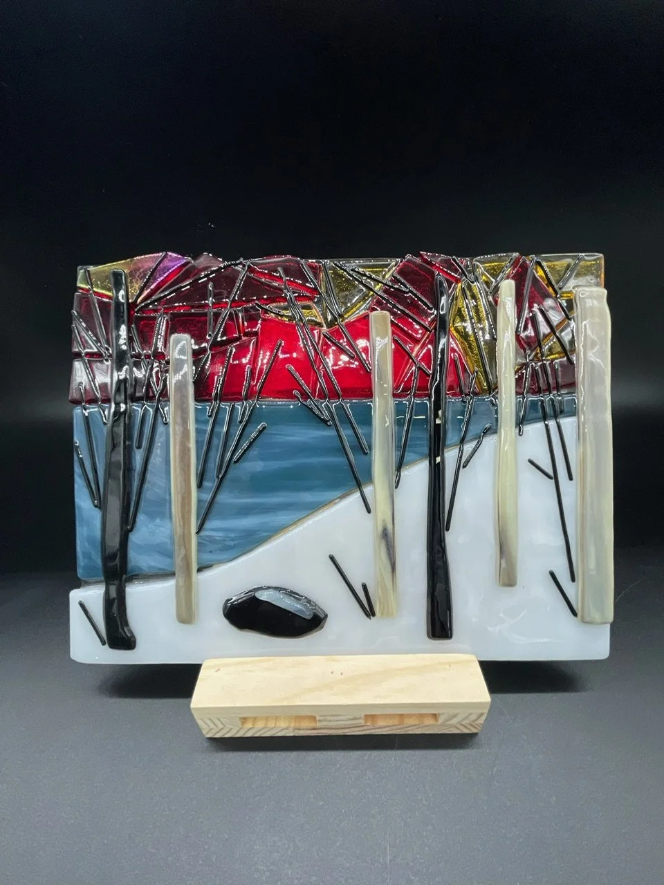 Decorative glass winterscape scene