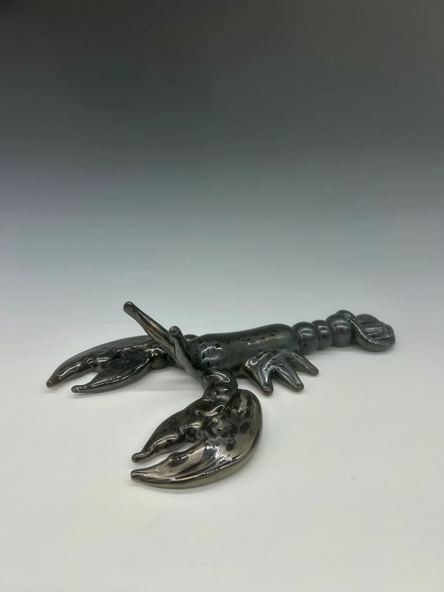 Handblown Glass Lobster Sculpture in Oxidized Steel