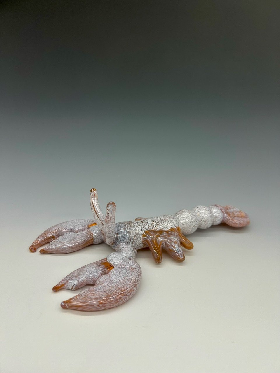 Hand-Blown Glass Lobster Sculpture in Amber with White Overlay