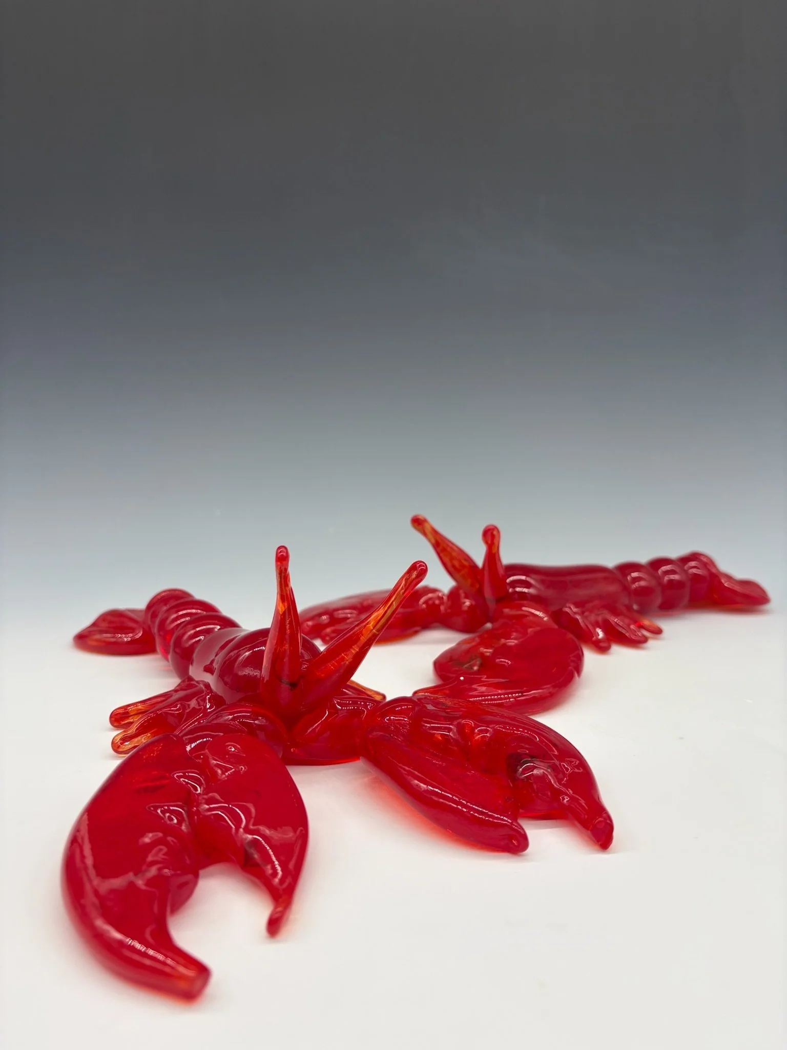 Handblown Vibrant Red Lobster Sculptures - Pair