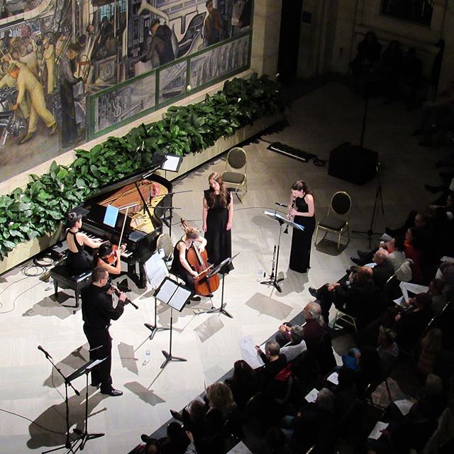 Looking back with pleasure on our mini-tour this month to meet fabulous new friends in Sandusky, OH and keep the old in Detroit, MI: this photo is from one of our concerts at the magical Rivera Court in the @diadetroit , which is one of the most insp