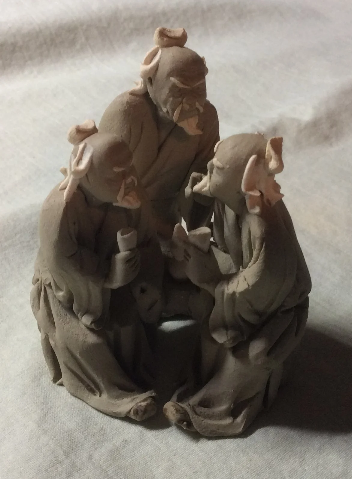 Asian Chinese Clay Mud Man Figure - 3 Wise Men Speaking