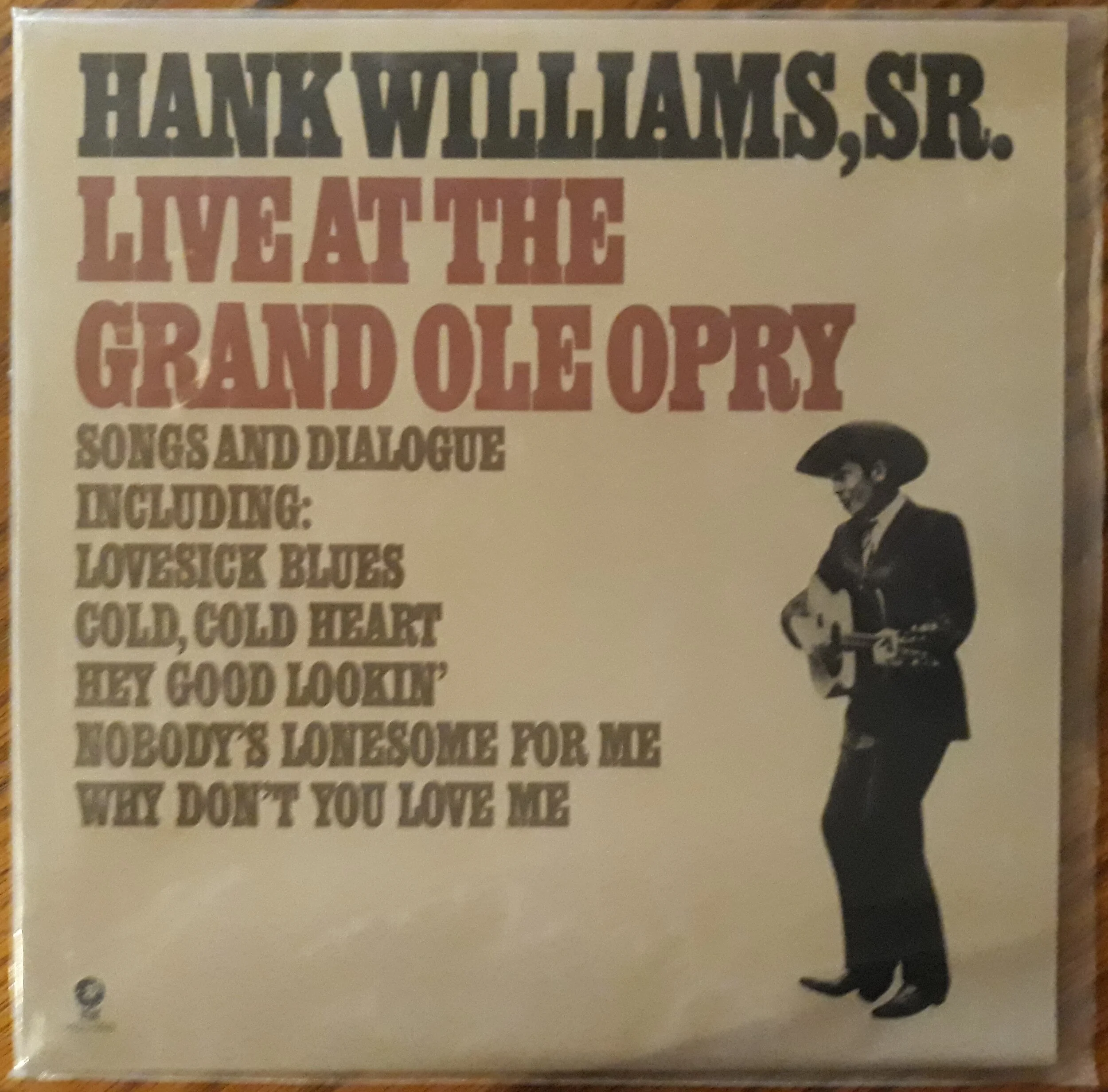 Hank Williams, Sr. Live At the Grand Ole Opry vinyl (1976, MGM) plastic sleeve/very good+ condition