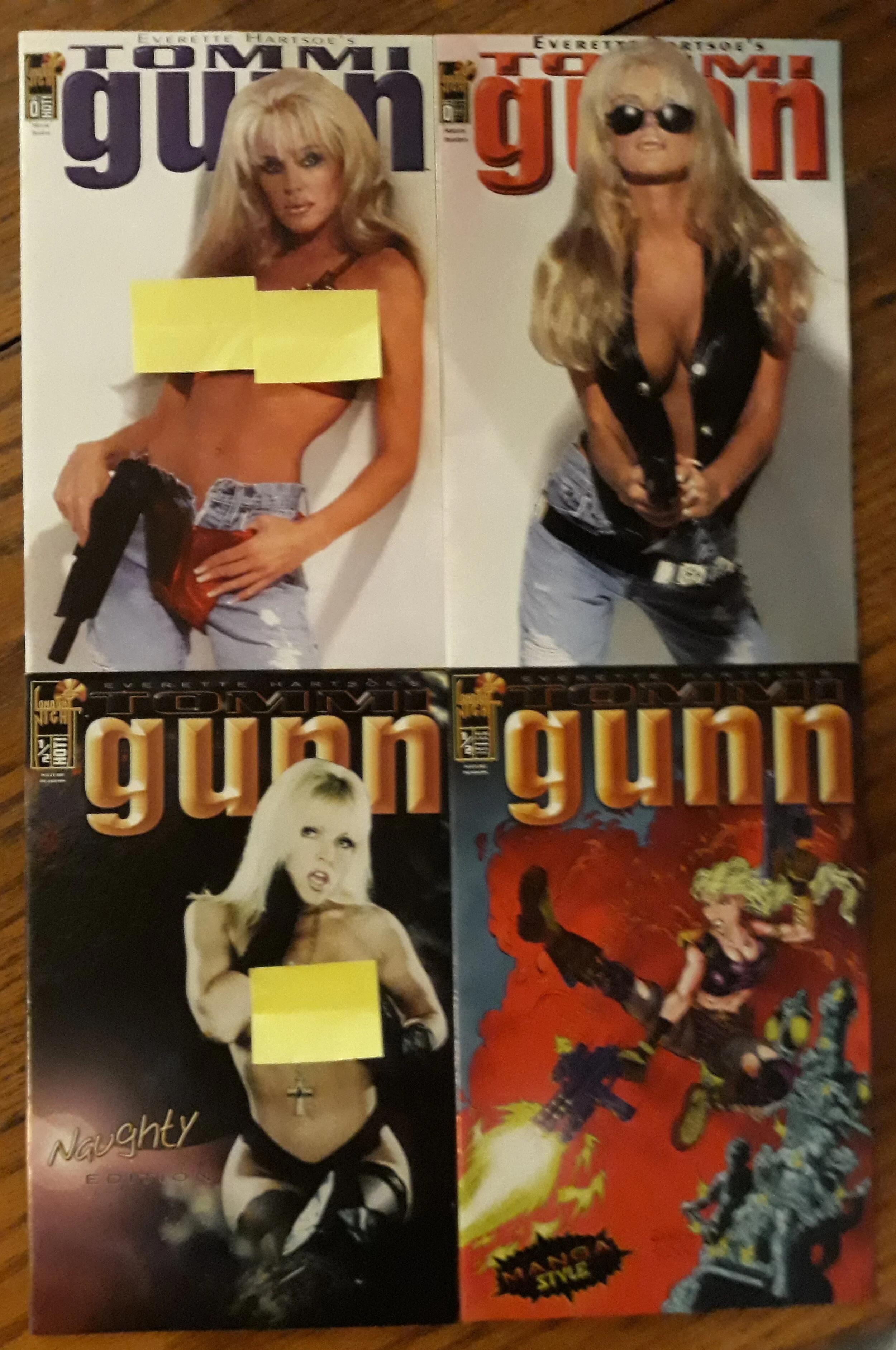 Tommi Gunn mixed lot 4: #1/2 manga style + #1/2 variant, #0, #0 nude variant (London Night, 1996) All NM (mix of color & B&W)