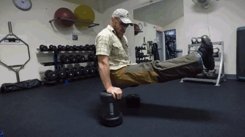 L-sit pushups with dumbbells for Men Manliest Abs core chest intense workouts Exercises Dale Maynor.gif