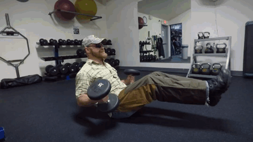 shoulder side raises with dumbbells IN BOAT POSE for Men Manliest Abs core medial deltoids shoulders intense workouts Exercises Dale Maynor.gif