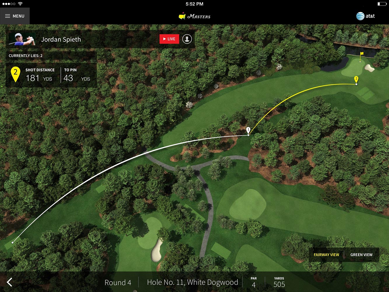 As part of our innovation push, we rolled out the first-ever real time shot tracker tournament-wide with a 10 second latency. The entirety of ANGC was recreated in immaculate detail as an 8K 3D render.